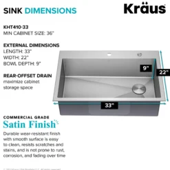 33" Drop-In/Top Mount 18 Gauge Stainless Steel Single Bowl Kitchen Sink
