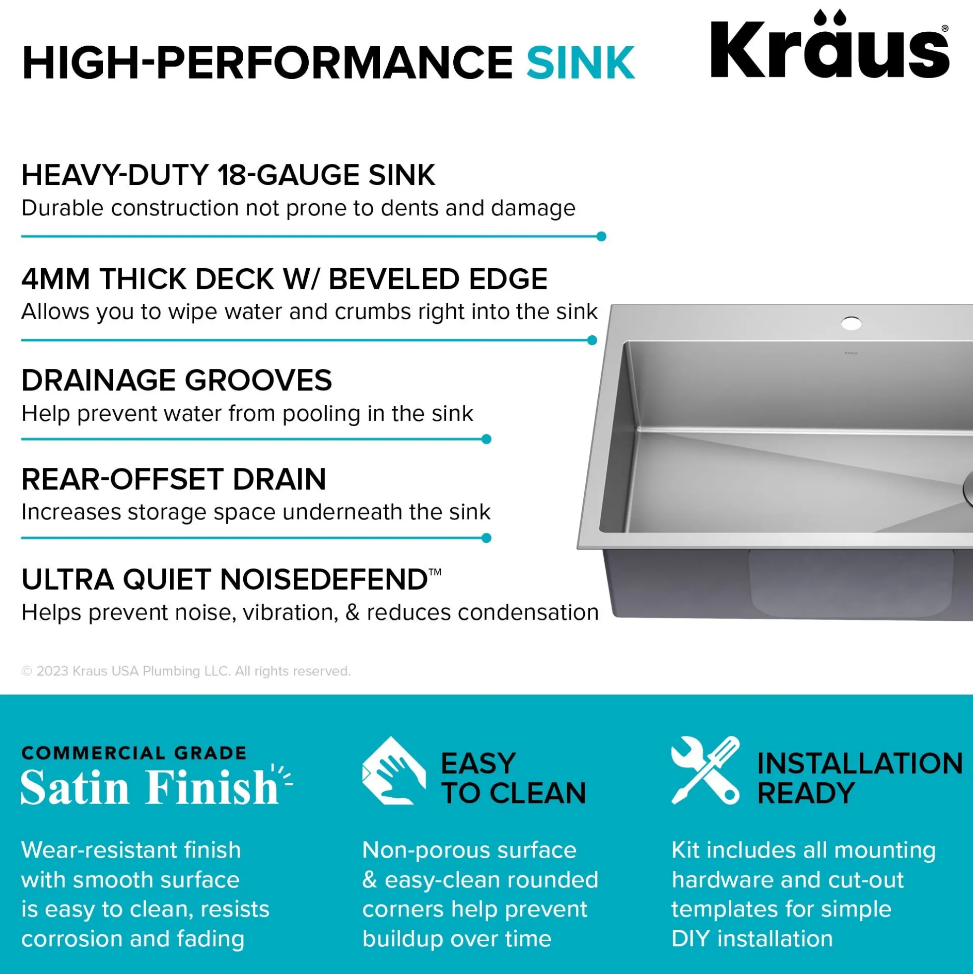 33" Drop-In/Top Mount 18 Gauge Stainless Steel Single Bowl Kitchen Sink