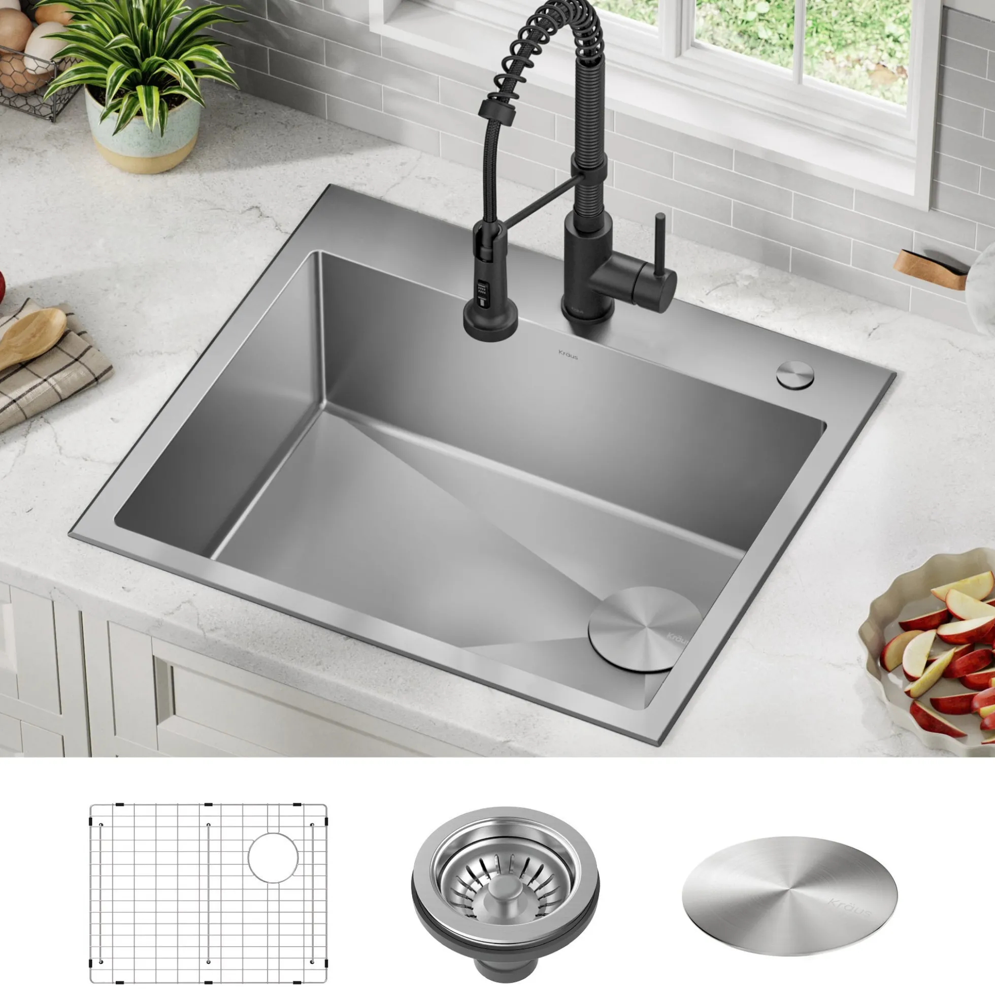 25" Drop-In/Top Mount 18 Gauge Stainless Steel Single Bowl Kitchen Sink