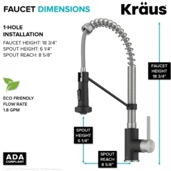 25" Drop-In/Top Mount Kitchen Sink w/ Bolden Commercial Pull-Down Faucet in Spot Free Stainless Steel/Matte Black