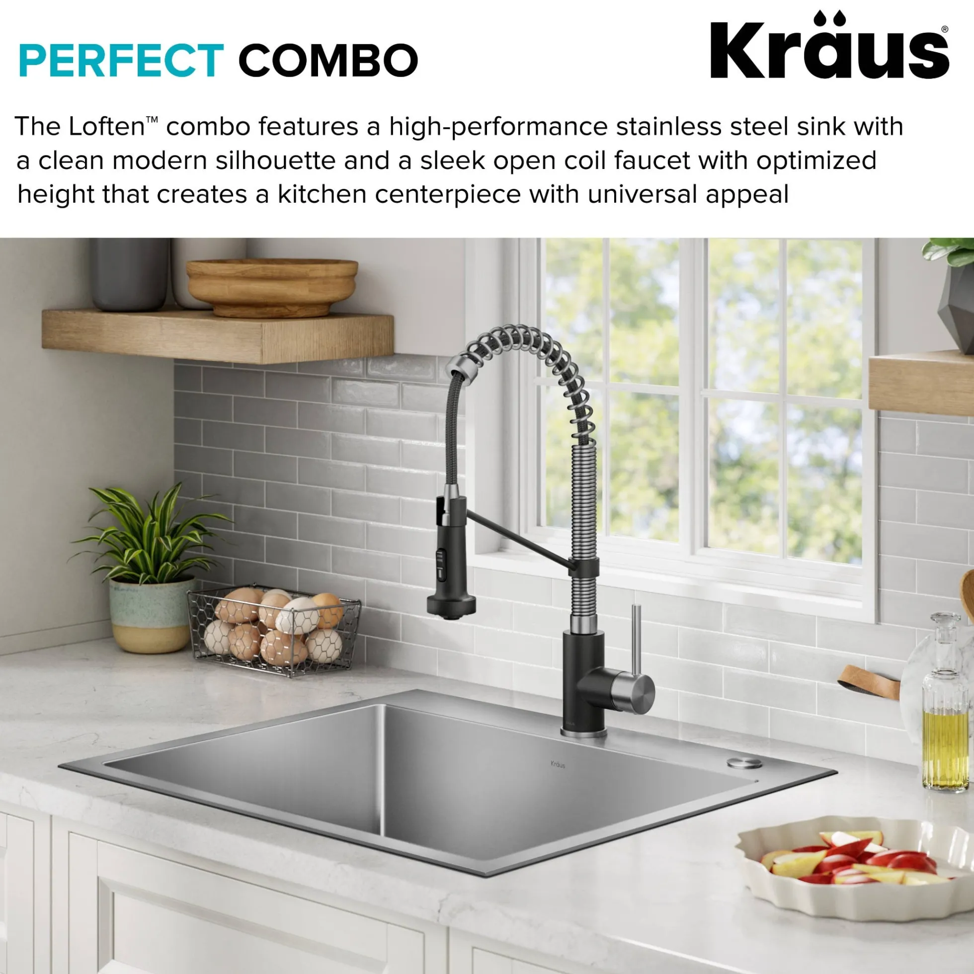 25" Drop-In/Top Mount Kitchen Sink w/ Bolden Commercial Pull-Down Faucet in Spot Free Stainless Steel/Matte Black