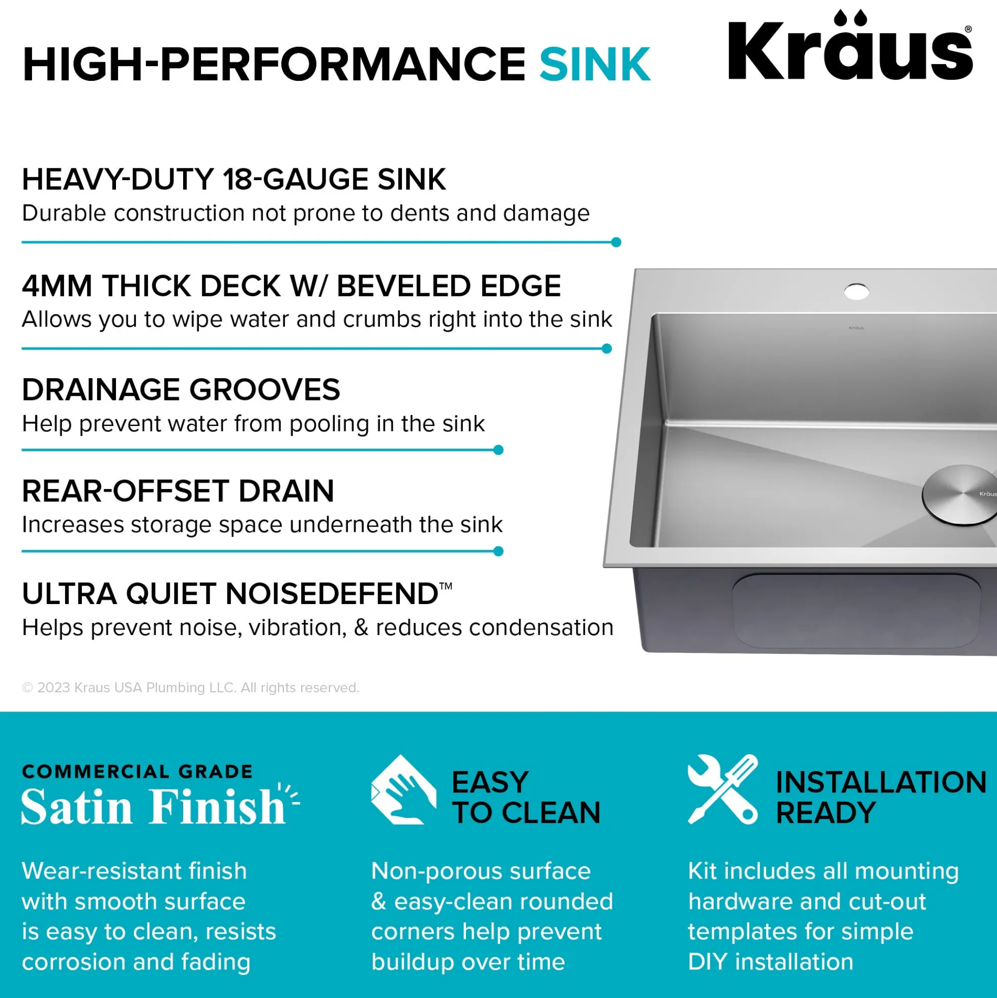 25" Drop-In/Top Mount Kitchen Sink w/ Bolden Commercial Pull-Down Faucet in Spot Free Stainless Steel/Matte Black