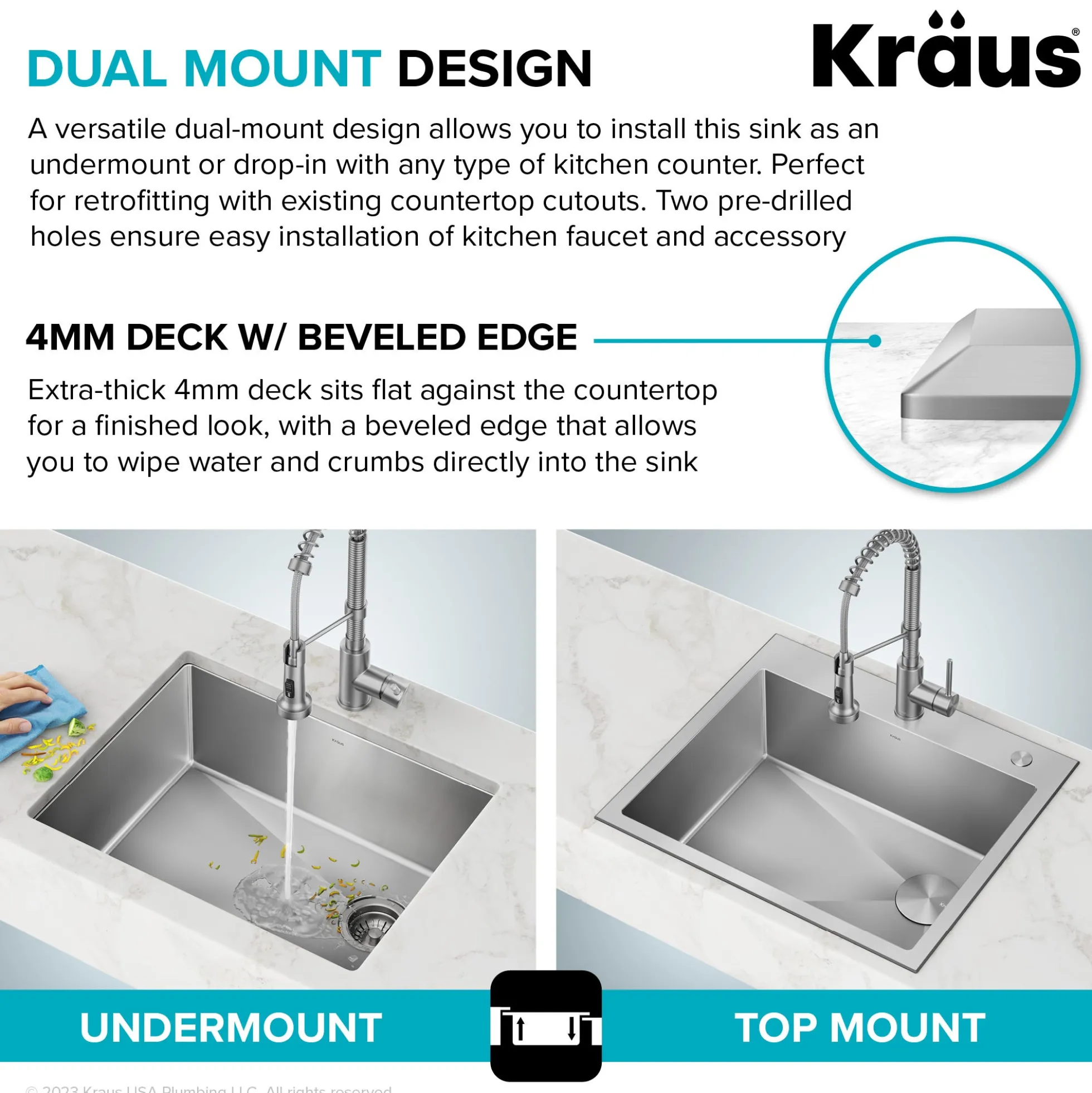 25" Drop-In/Top Mount Kitchen Sink w/ Bolden Commercial Pull-Down Faucet in Spot Free Stainless Steel