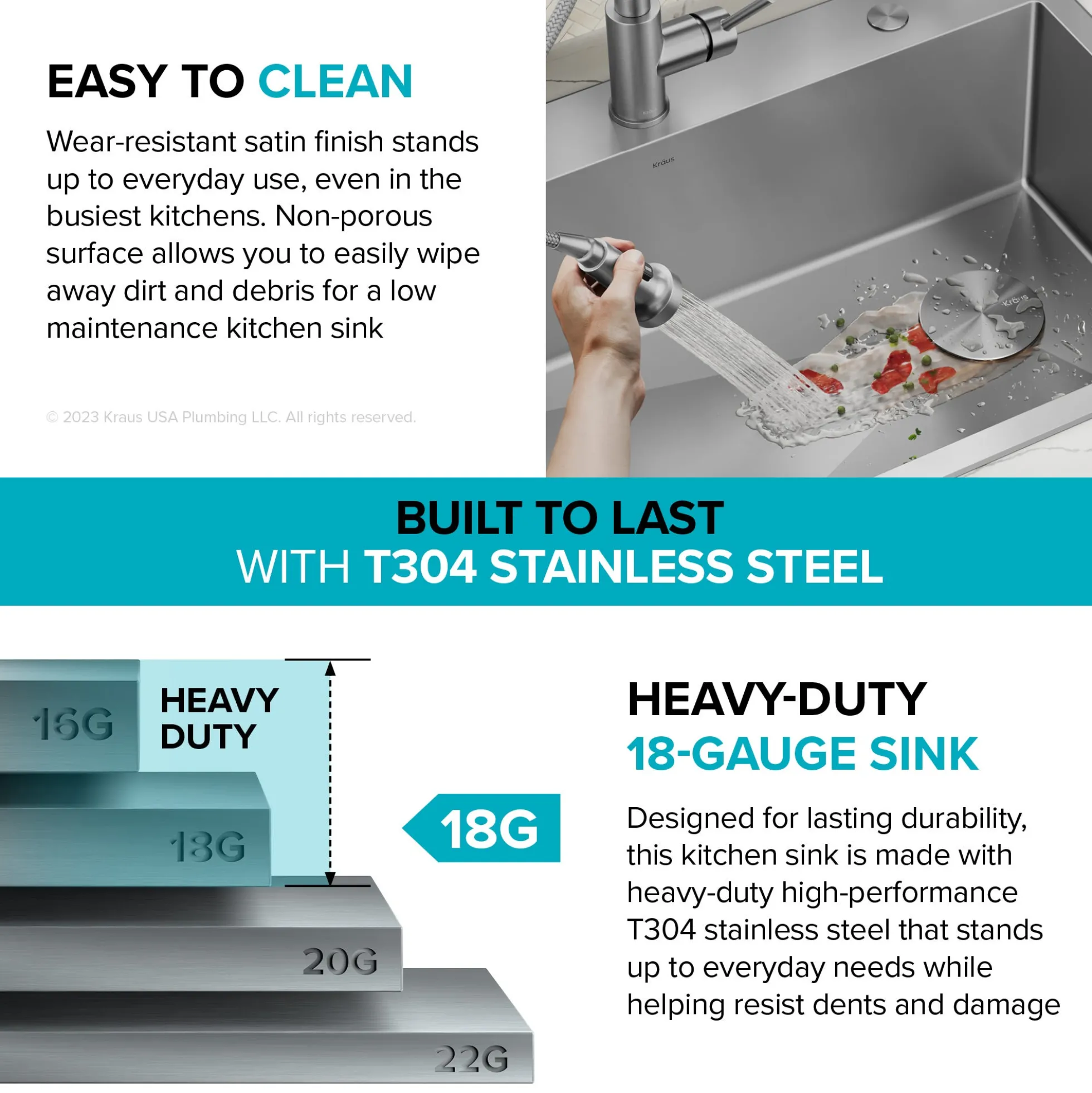 25" Drop-In/Top Mount Kitchen Sink w/ Bolden Commercial Pull-Down Faucet in Spot Free Stainless Steel