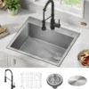 25" Drop-In/Top Mount Kitchen Sink w/ Bolden Commercial Pull-Down Faucet in Matte Black