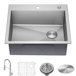 25" Drop-In/Top Mount Kitchen Sink w/ Bolden Commercial Pull-Down Faucet in Chrome