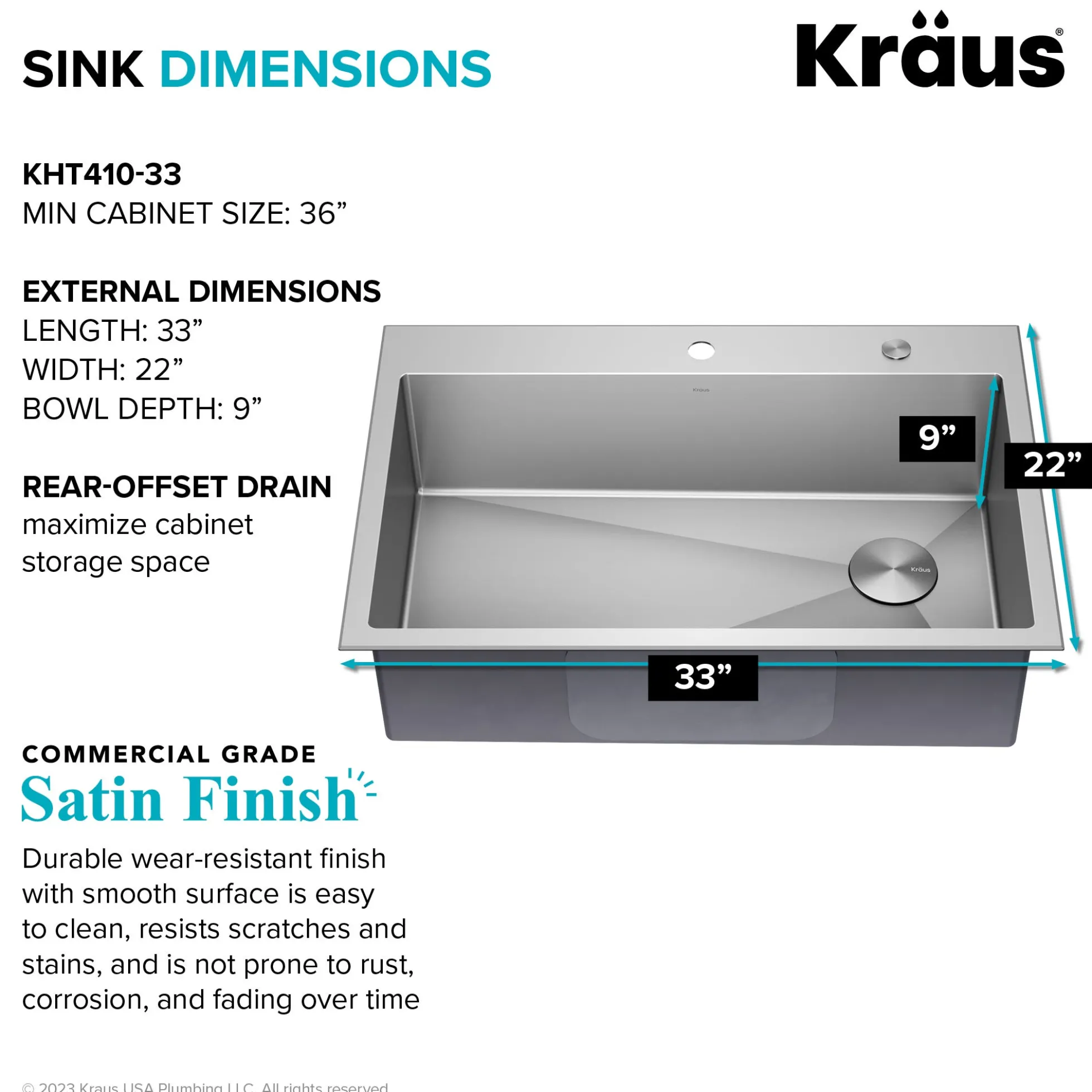 33" Drop-In/Top Mount Kitchen Sink w/ Bolden Commercial Pull-Down Faucet in Spot Free Stainless Steel/Matte Black