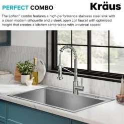 33" Drop-In/Top Mount Kitchen Sink w/ Bolden Commercial Pull-Down Faucet in Spot Free Stainless Steel
