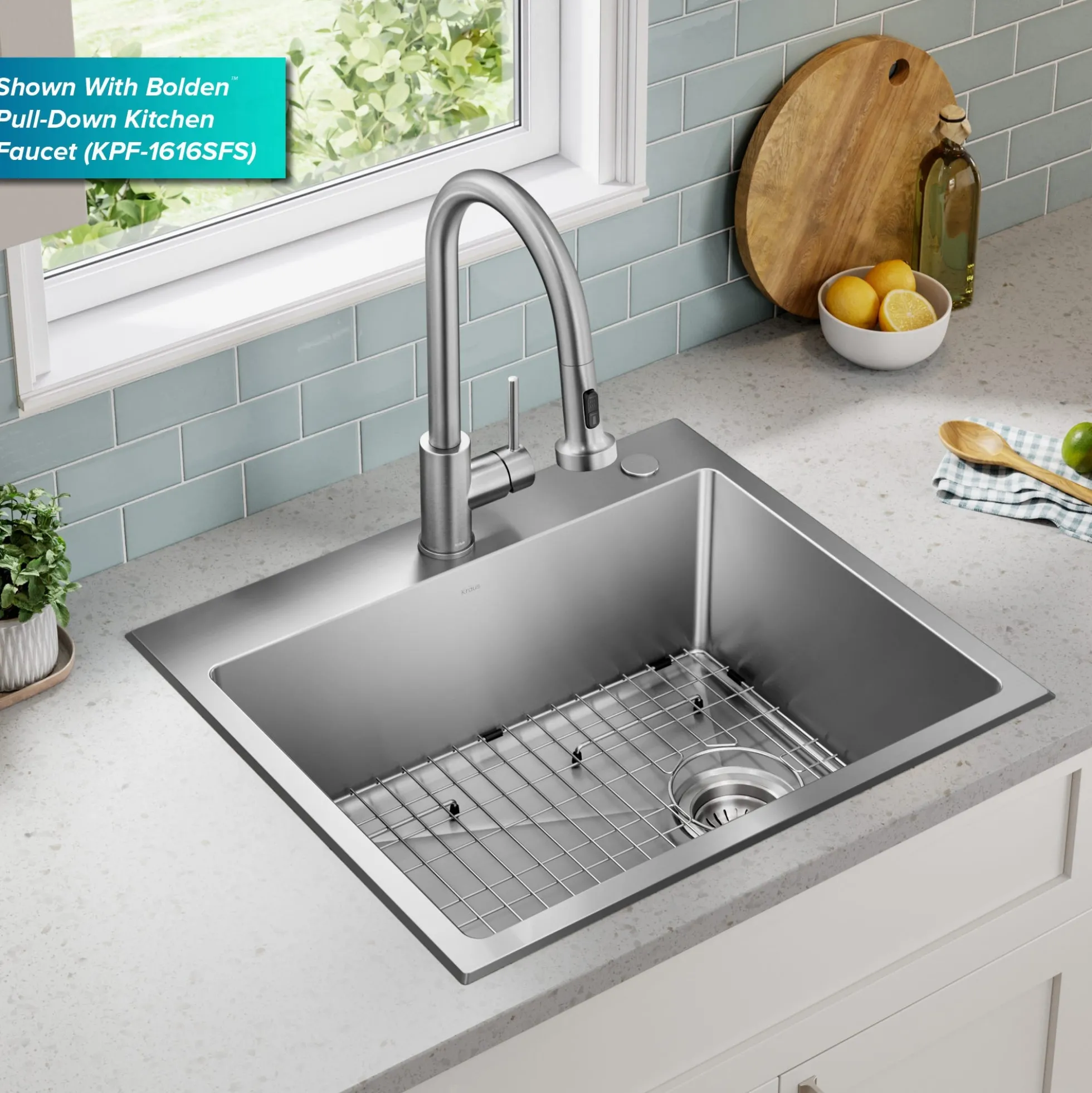 25” Drop In / Top Mount Single Bowl 18-Gauge Stainless Steel Kitchen Sink