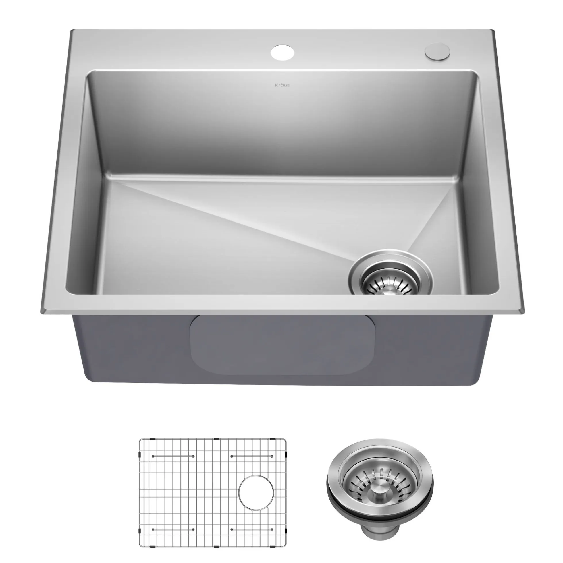 25” Drop In / Top Mount Single Bowl 18-Gauge Stainless Steel Kitchen Sink