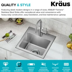 15” Drop In / Top Mount Single Bowl 18-Gauge Stainless Steel Kitchen Bar Sink
