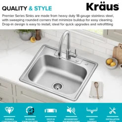 25” Drop In / Top Mount Single Bowl 18-Gauge Stainless Steel Kitchen Sink