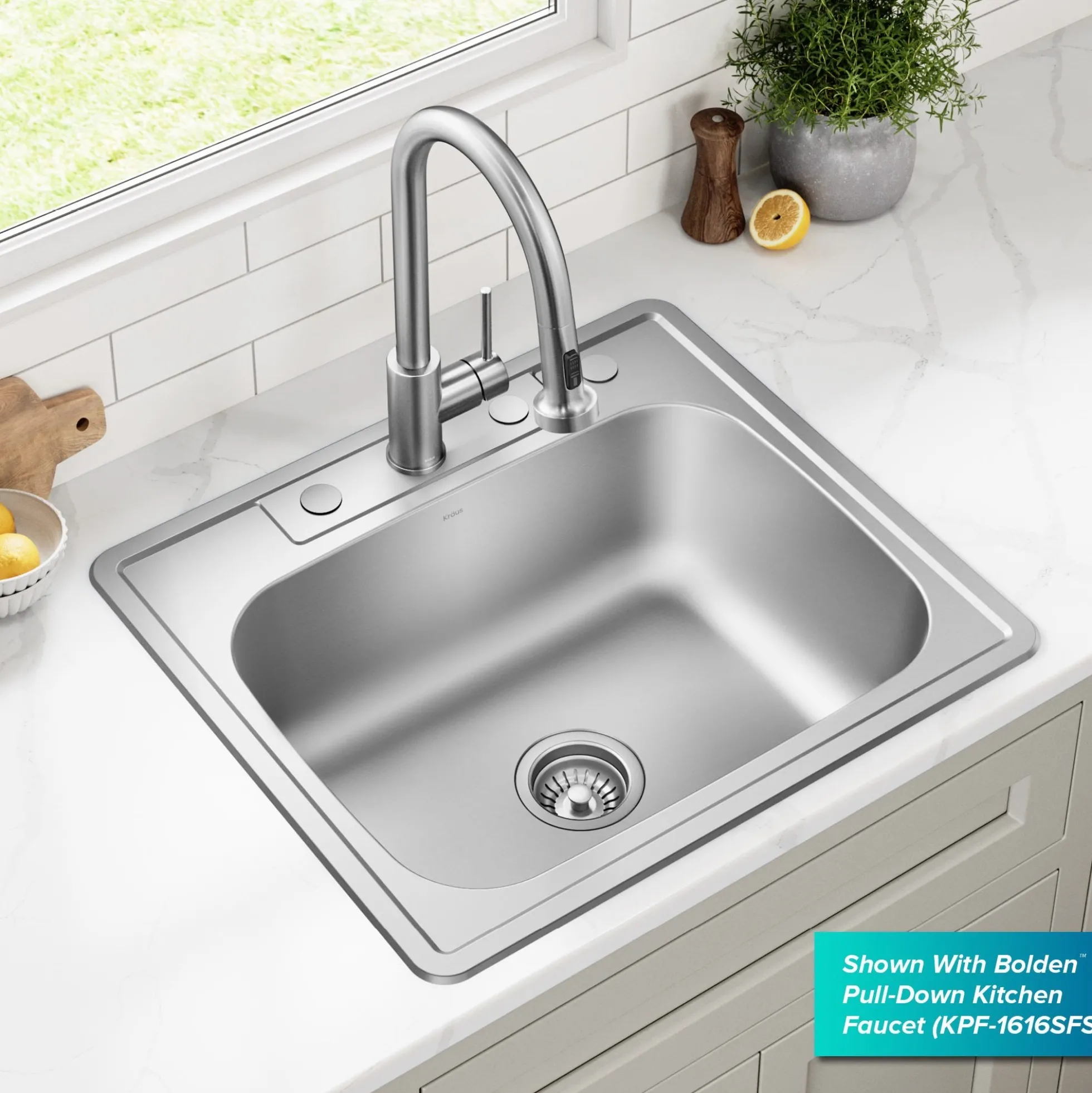 25” Drop In / Top Mount Single Bowl 18-Gauge Stainless Steel Kitchen Sink