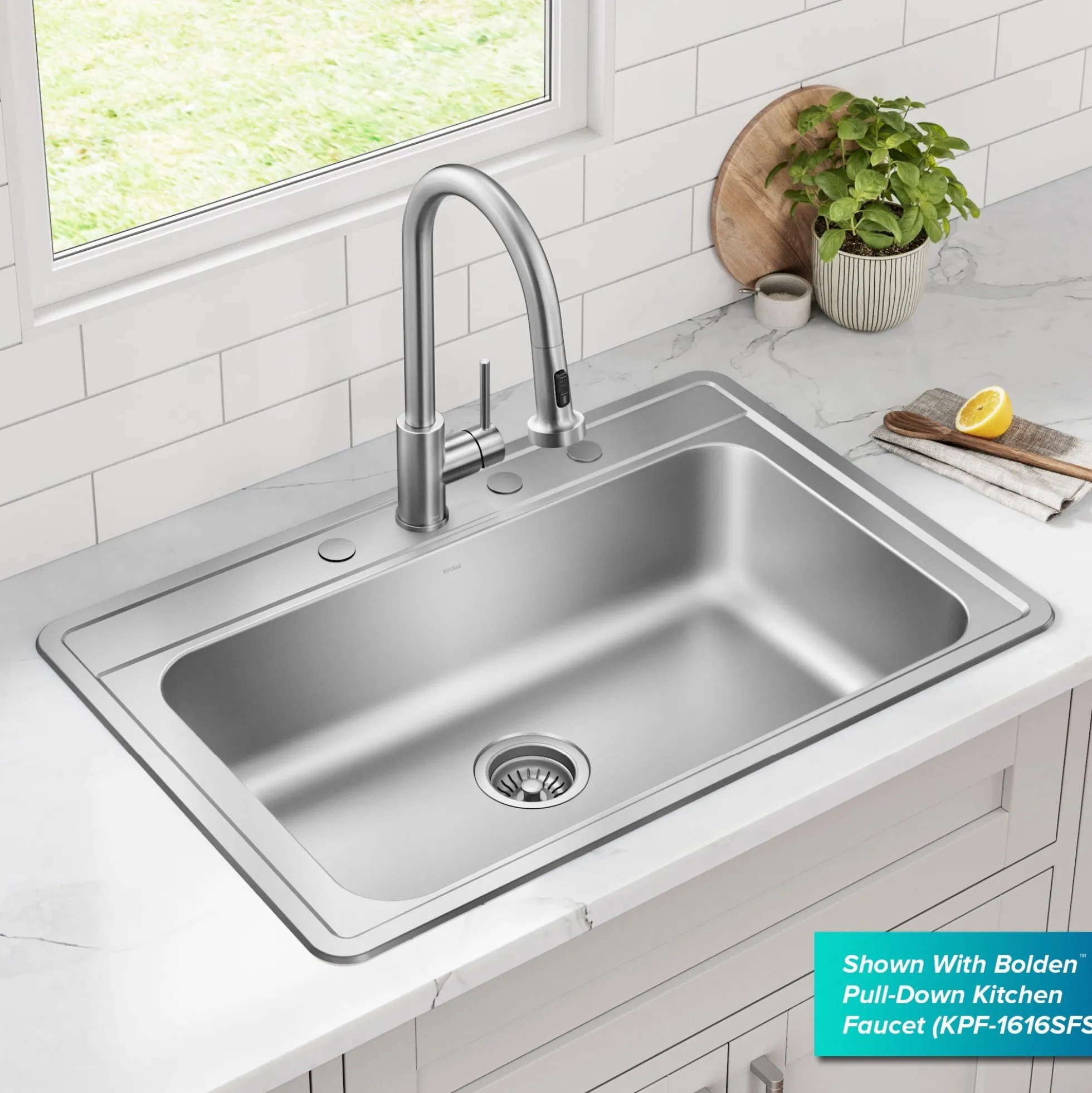 33” Drop In / Top Mount Single Bowl 18-Gauge Stainless Steel Kitchen Sink