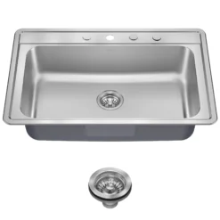 33” Drop In / Top Mount Single Bowl 18-Gauge Stainless Steel Kitchen Sink