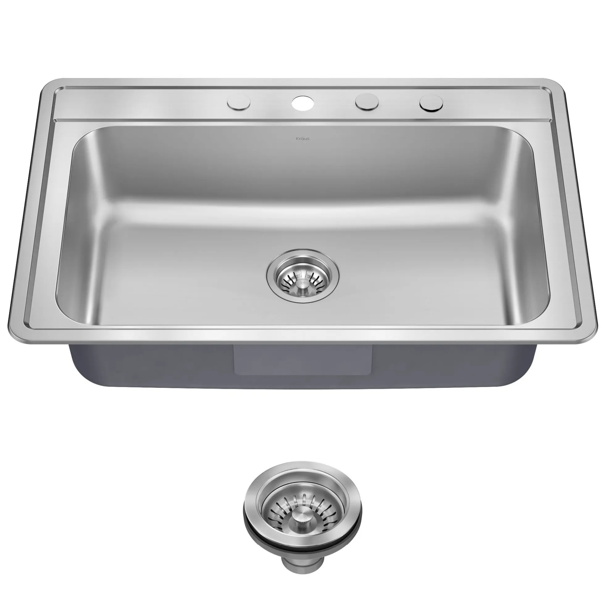 33” Drop In / Top Mount Single Bowl 18-Gauge Stainless Steel Kitchen Sink