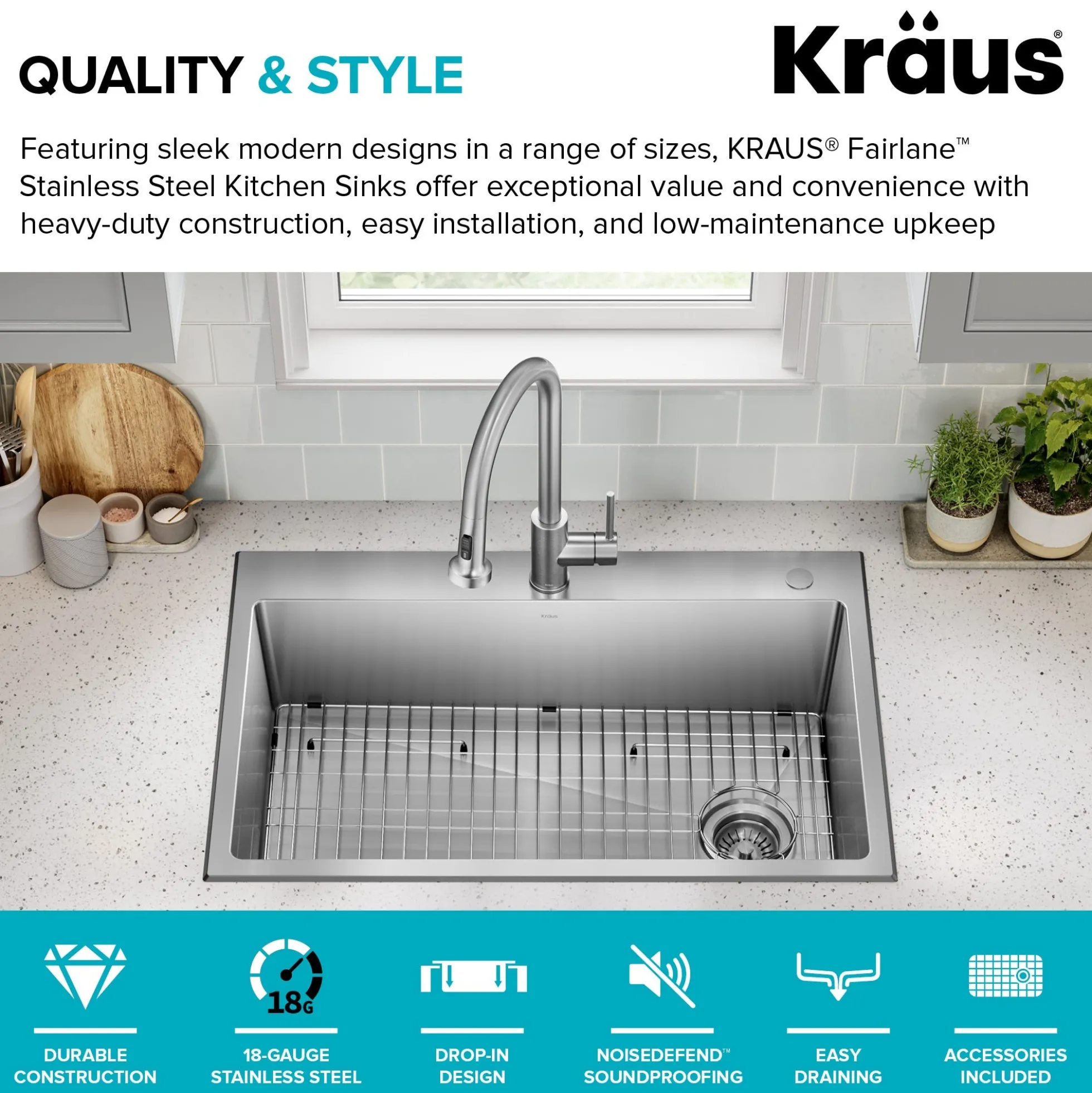 33” Drop In / Top Mount Single Bowl 18-Gauge Stainless Steel Kitchen Sink