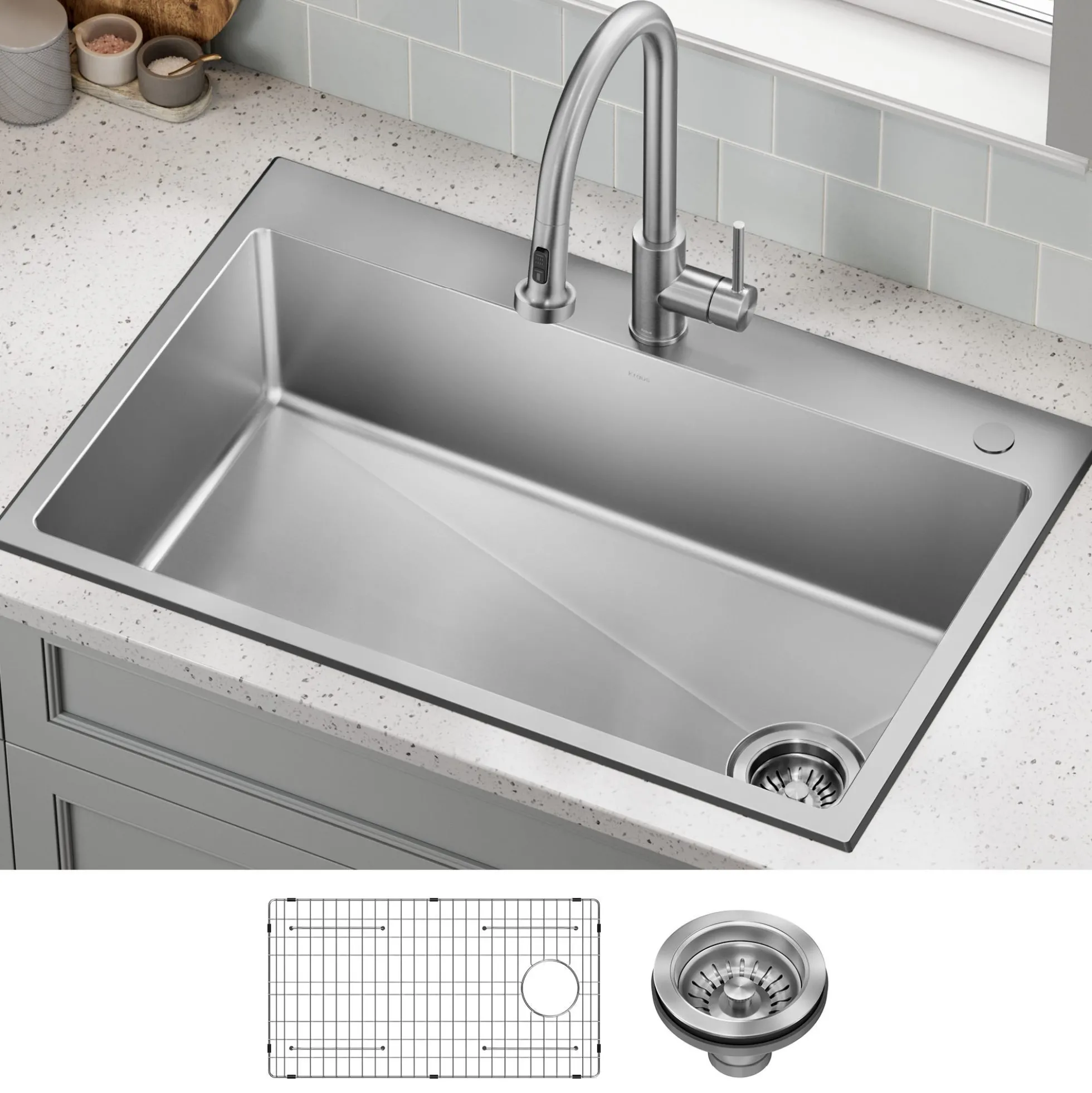 33” Drop In / Top Mount Single Bowl 18-Gauge Stainless Steel Kitchen Sink