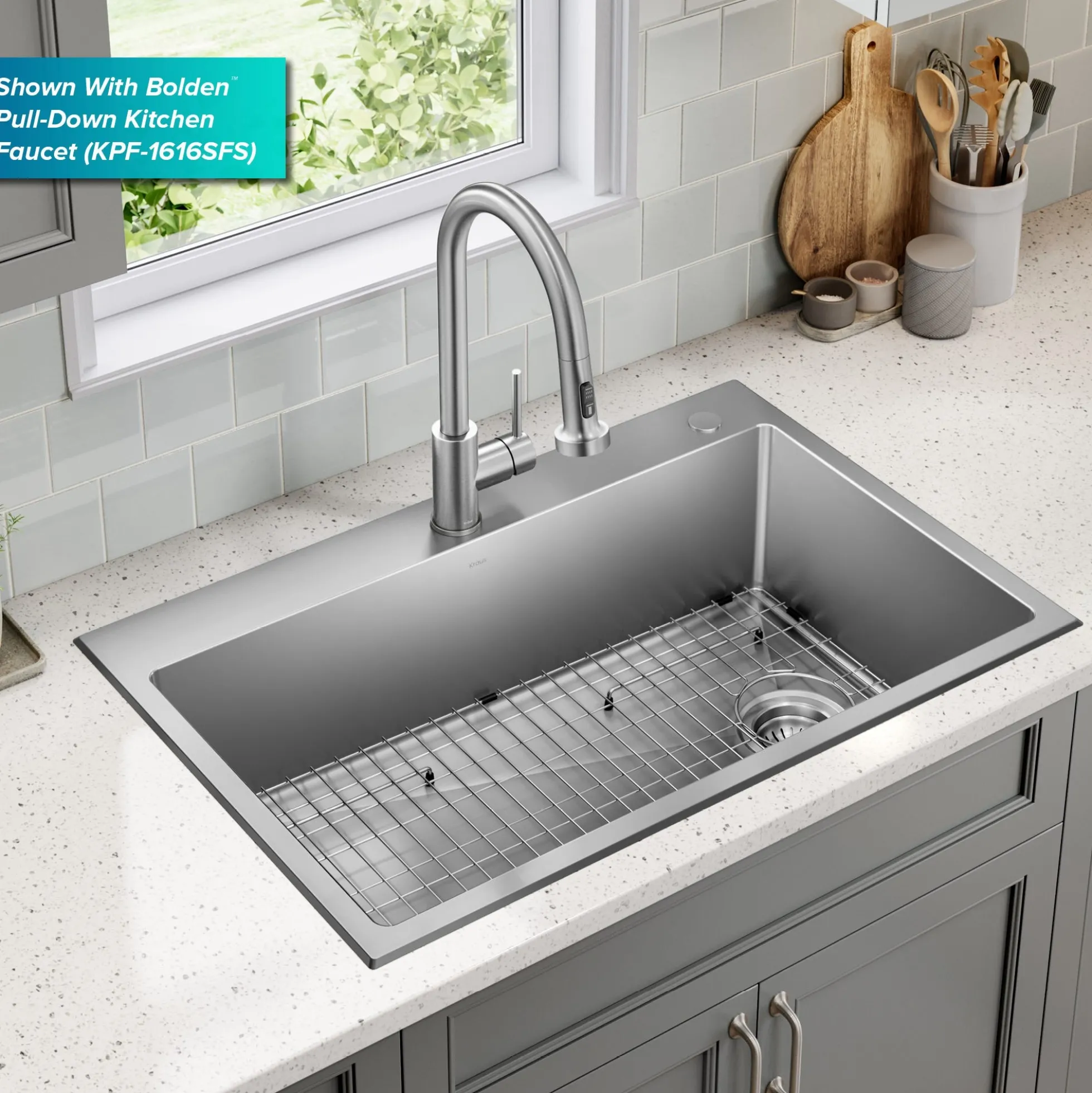 33” Drop In / Top Mount Single Bowl 18-Gauge Stainless Steel Kitchen Sink