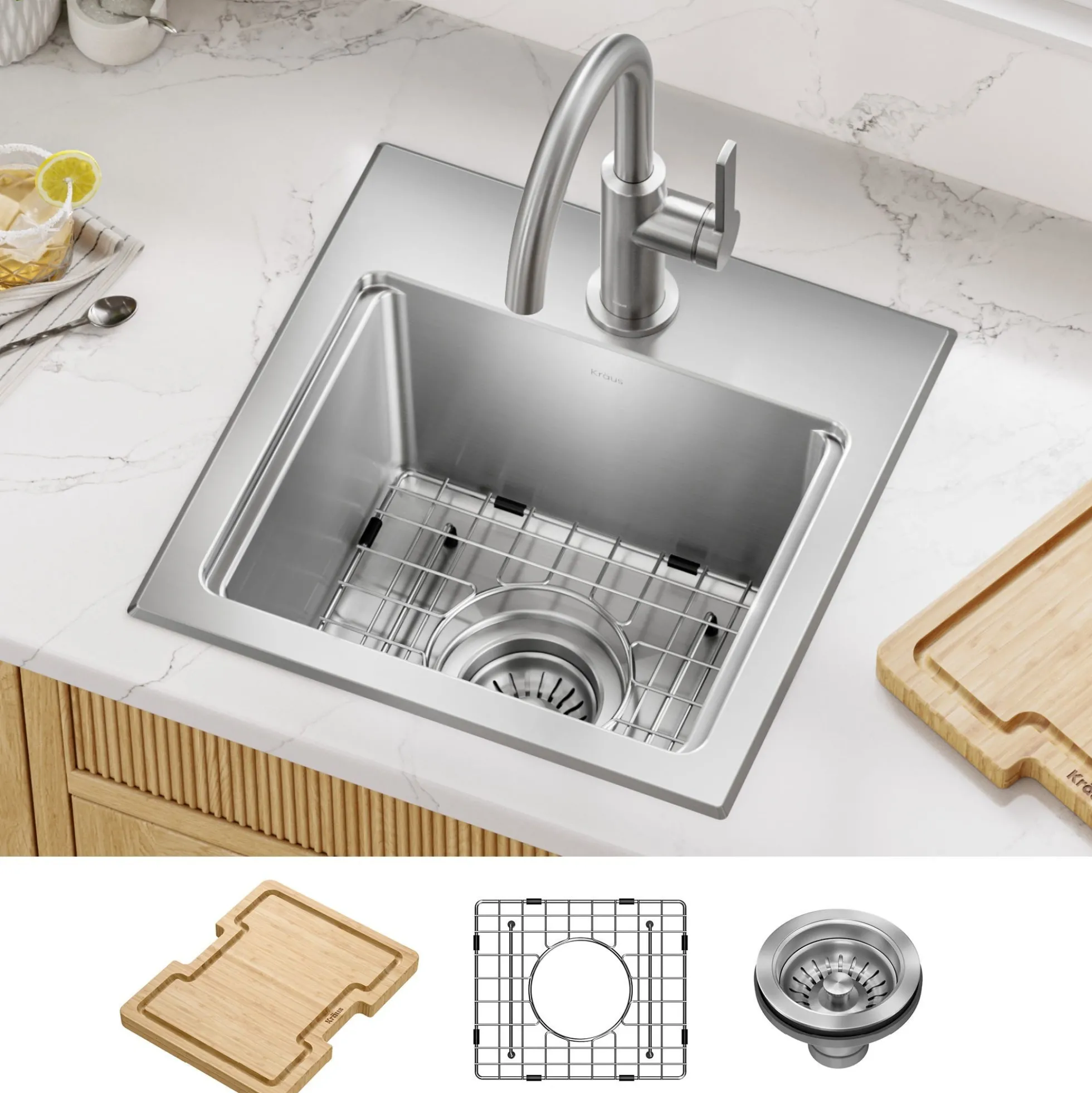 15”Drop In / Top Mount Workstation Single Bowl 18-GaugeStainless SteelBarKitchen Sinkwith Accessories