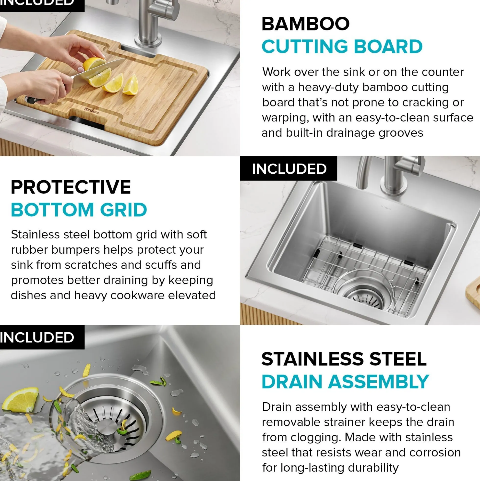 15”Drop In / Top Mount Workstation Single Bowl 18-GaugeStainless SteelBarKitchen Sinkwith Accessories