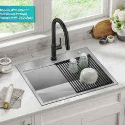 25" Drop In / Top Mount Workstation 16 Gauge Single Bowl Stainless Steel Kitchen Sink with Accessories