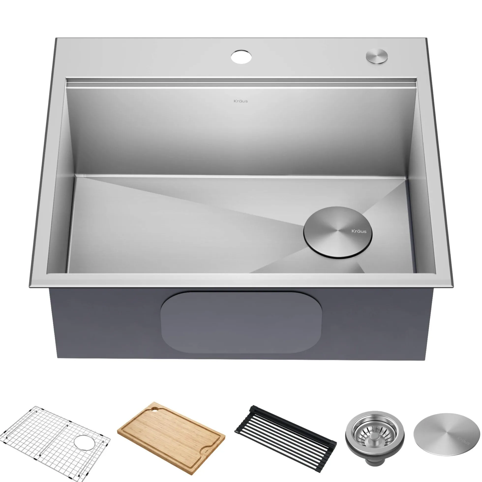 25" Drop In / Top Mount Workstation 16 Gauge Single Bowl Stainless Steel Kitchen Sink with Accessories