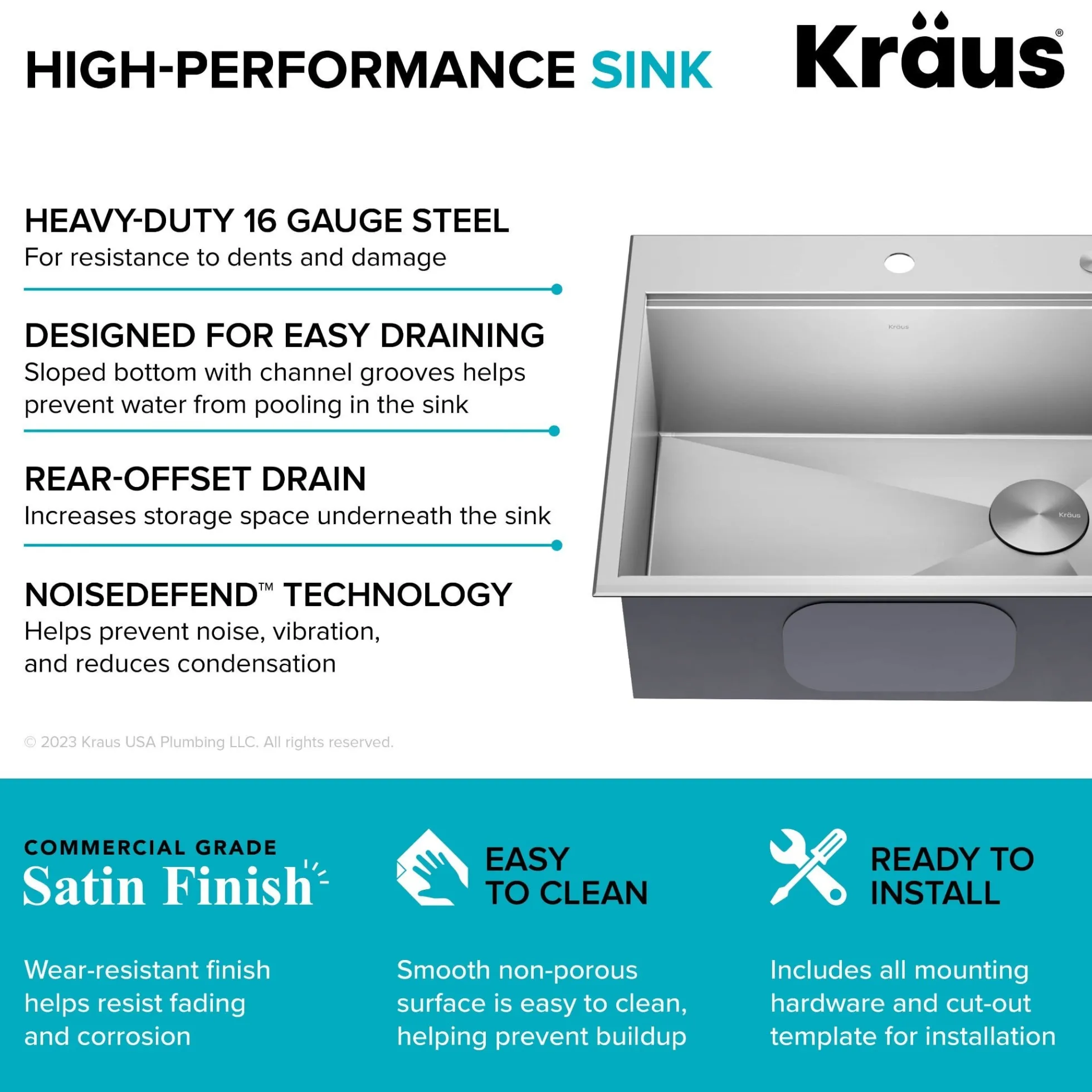 25" Drop In / Top Mount Workstation 16 Gauge Single Bowl Stainless Steel Kitchen Sink with Accessories