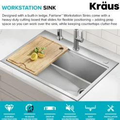 25”Drop In / Top Mount Workstation Single Bowl 18-GaugeStainless Steel Kitchen Sinkwith Accessories