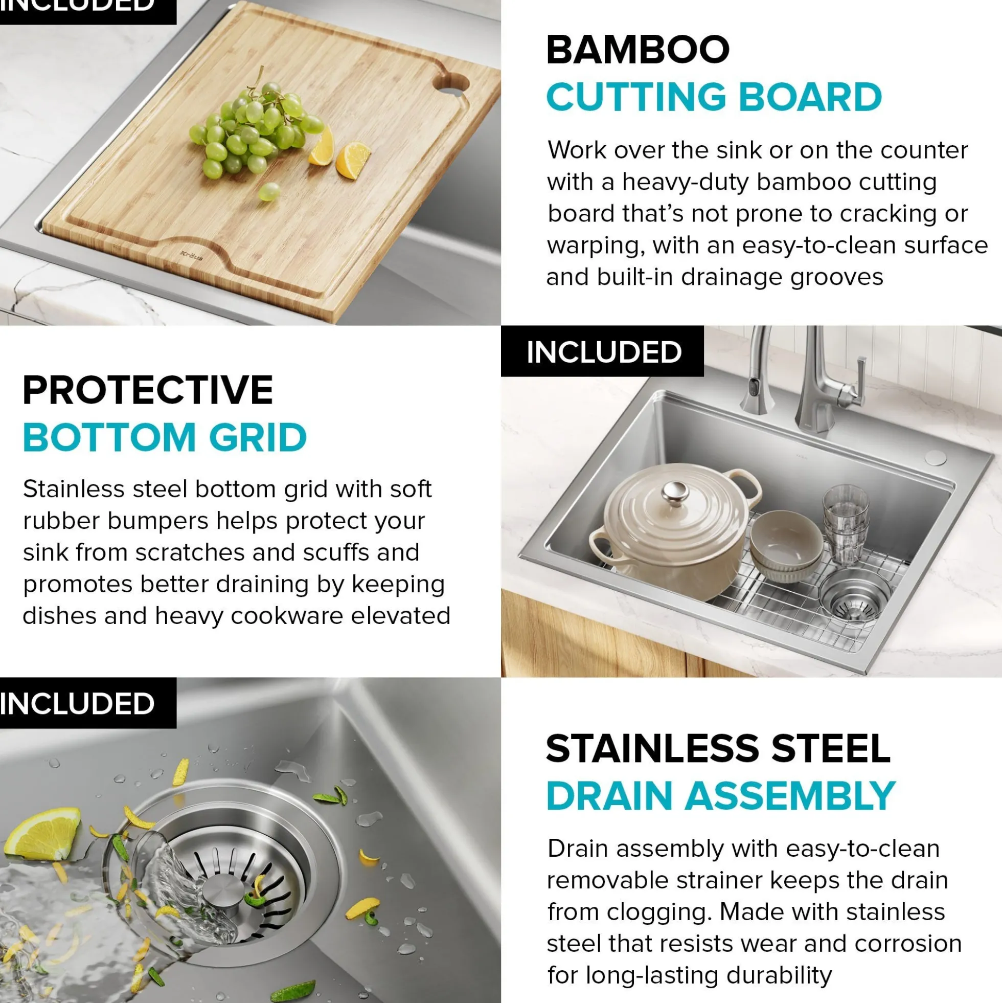 25”Drop In / Top Mount Workstation Single Bowl 18-GaugeStainless Steel Kitchen Sinkwith Accessories