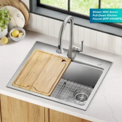 25”Drop In / Top Mount Workstation Single Bowl 18-GaugeStainless Steel Kitchen Sinkwith Accessories