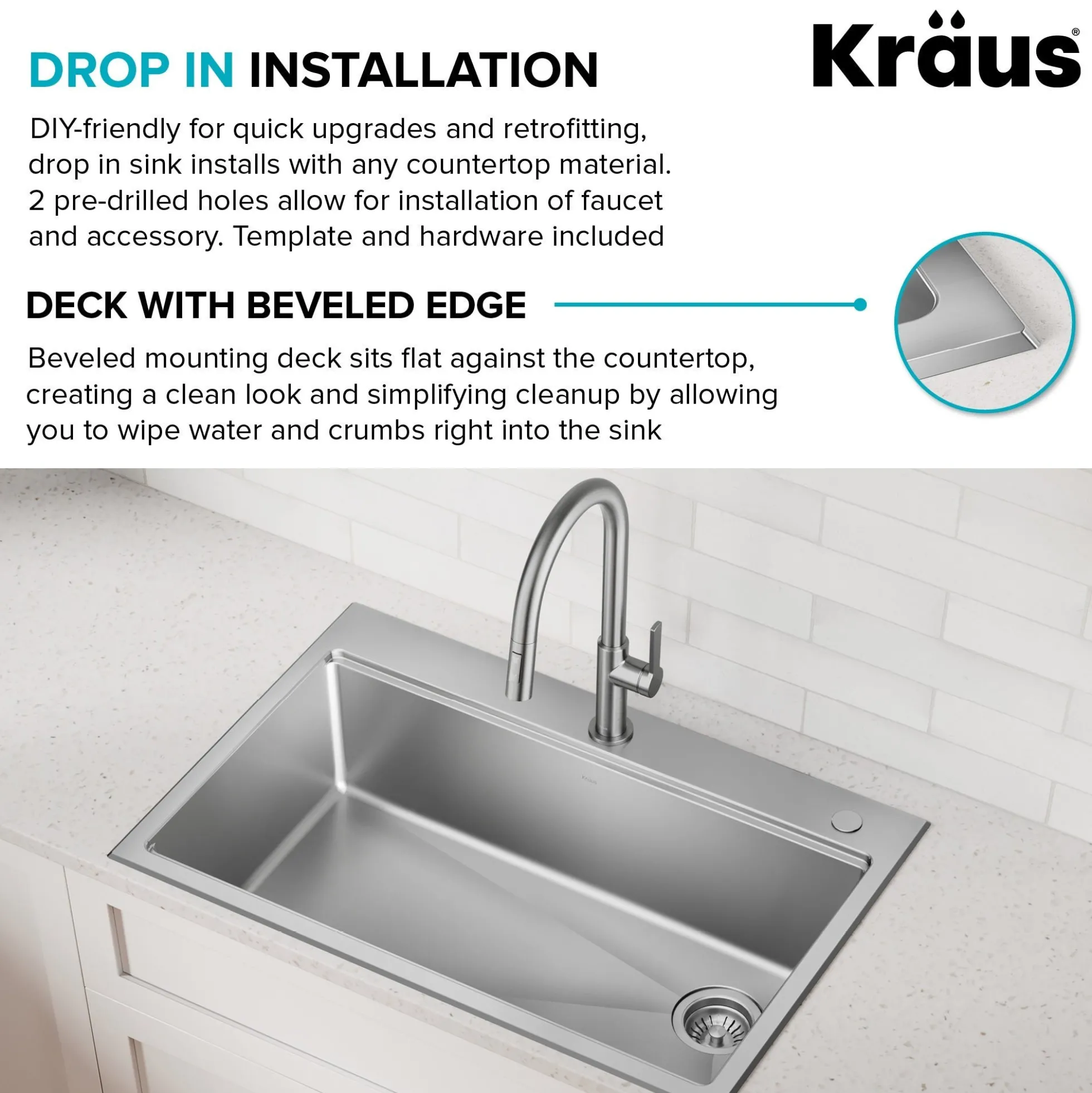 33” Drop In / Top MountWorkstationSingle Bowl18-GaugeStainless SteelKitchen Sinkwith Accessories