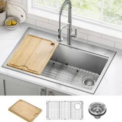 33” Drop In / Top MountWorkstationSingle Bowl18-GaugeStainless SteelKitchen Sinkwith Accessories