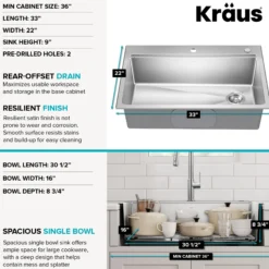 33” Drop In / Top MountWorkstationSingle Bowl18-GaugeStainless SteelKitchen Sinkwith Accessories