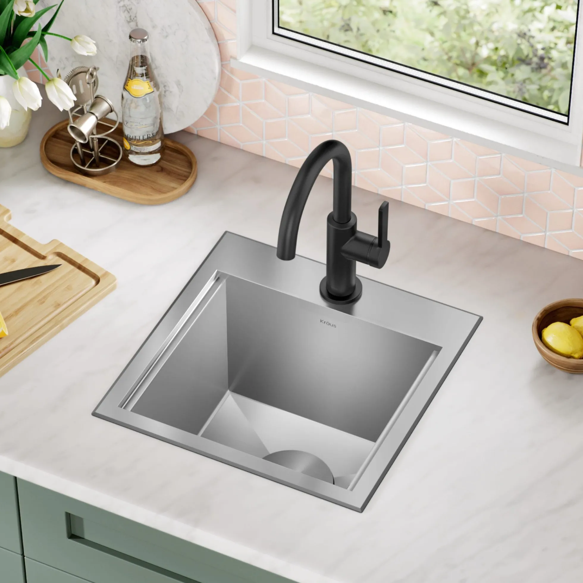 15" Drop In / Top Mount Workstation 16 Gauge Single Bowl Stainless Steel Bar Kitchen Sink with Accessories