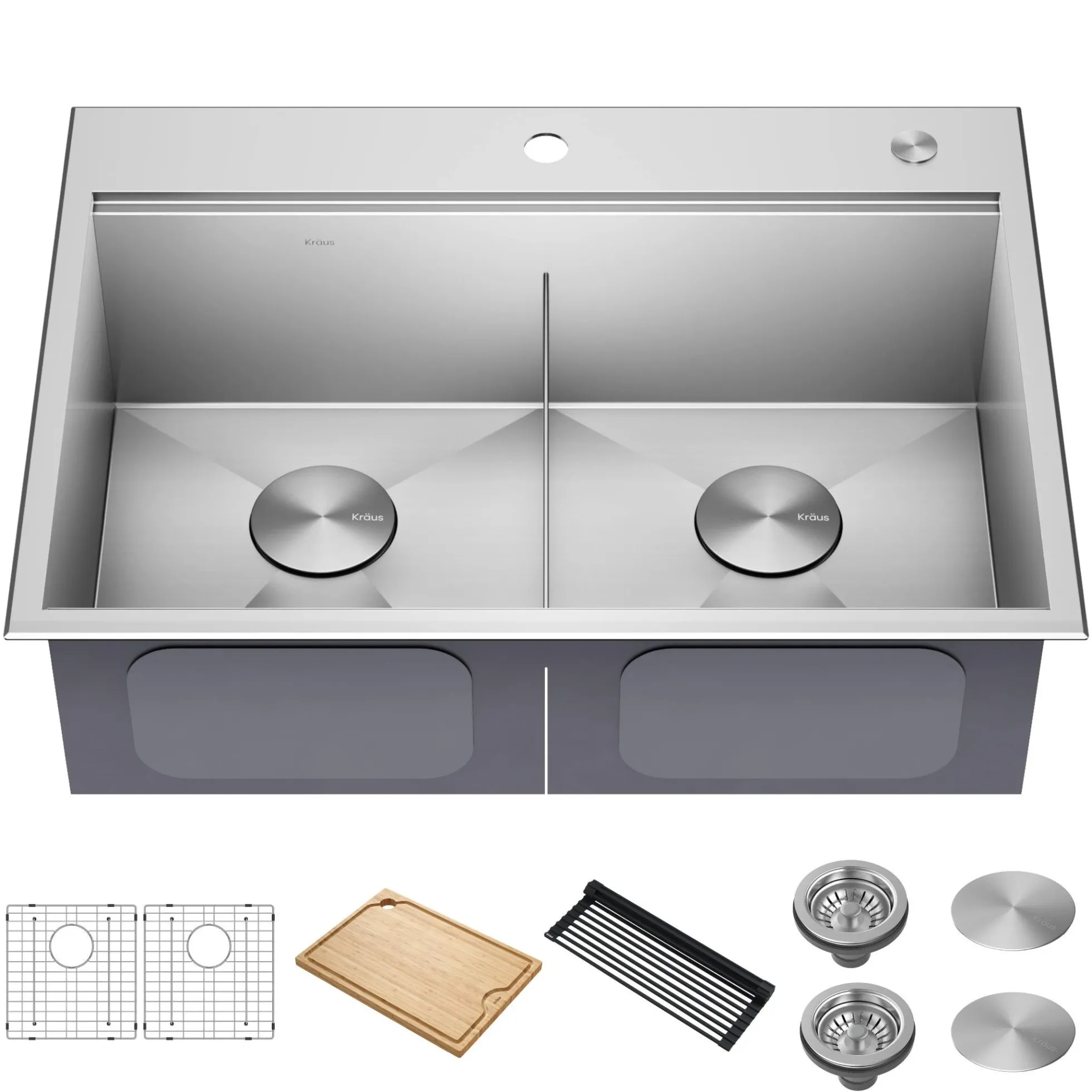 30" Drop In / Top Mount Workstation 16 Gauge 50/50 Double Bowl Stainless Steel Kitchen Sink with Accessories