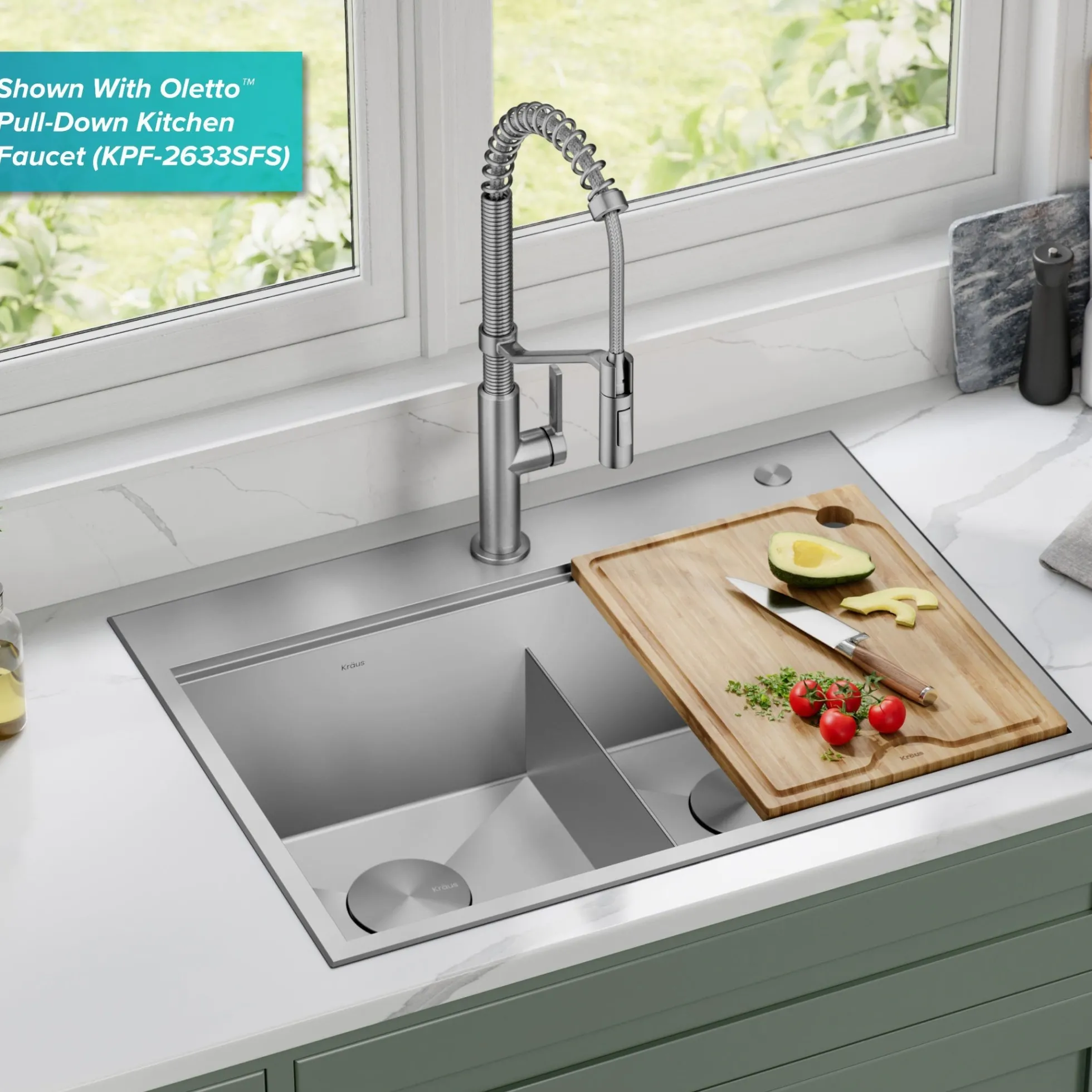 30" Drop In / Top Mount Workstation 16 Gauge 50/50 Double Bowl Stainless Steel Kitchen Sink with Accessories