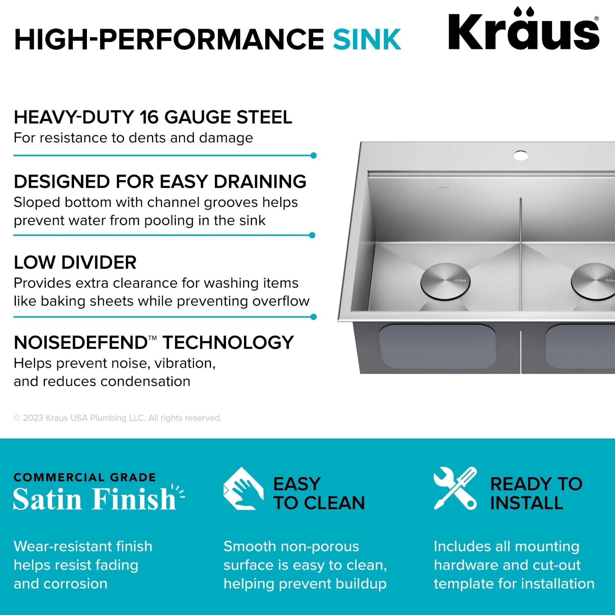 30" Drop In / Top Mount Workstation 16 Gauge 50/50 Double Bowl Stainless Steel Kitchen Sink with Accessories