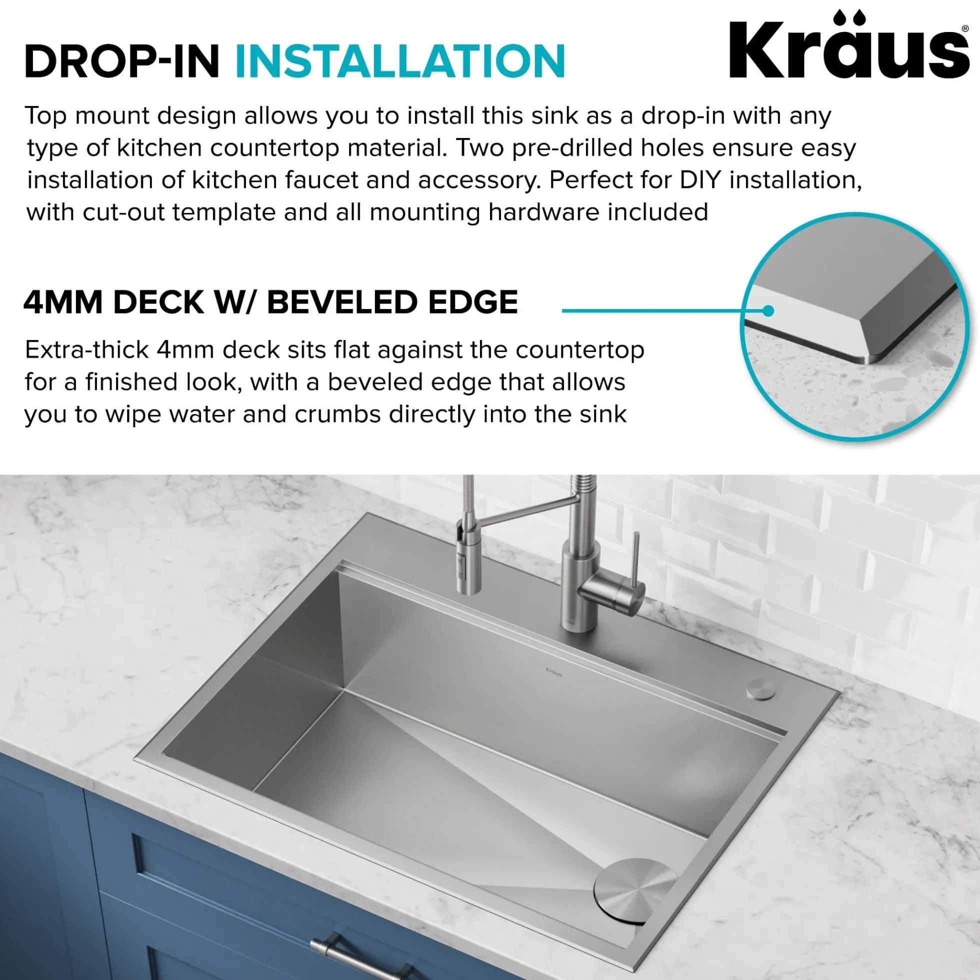 28" Drop In / Top Mount Workstation 16 Gauge Single Bowl Stainless Steel Kitchen Sink with Accessories