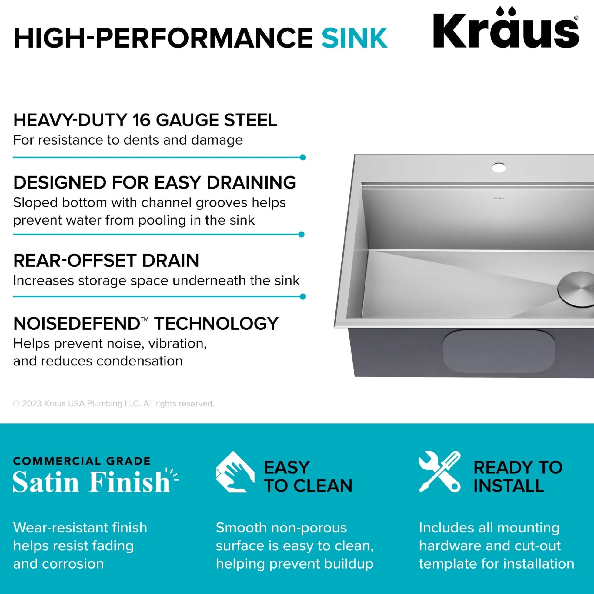 28" Drop In / Top Mount Workstation 16 Gauge Single Bowl Stainless Steel Kitchen Sink with Accessories