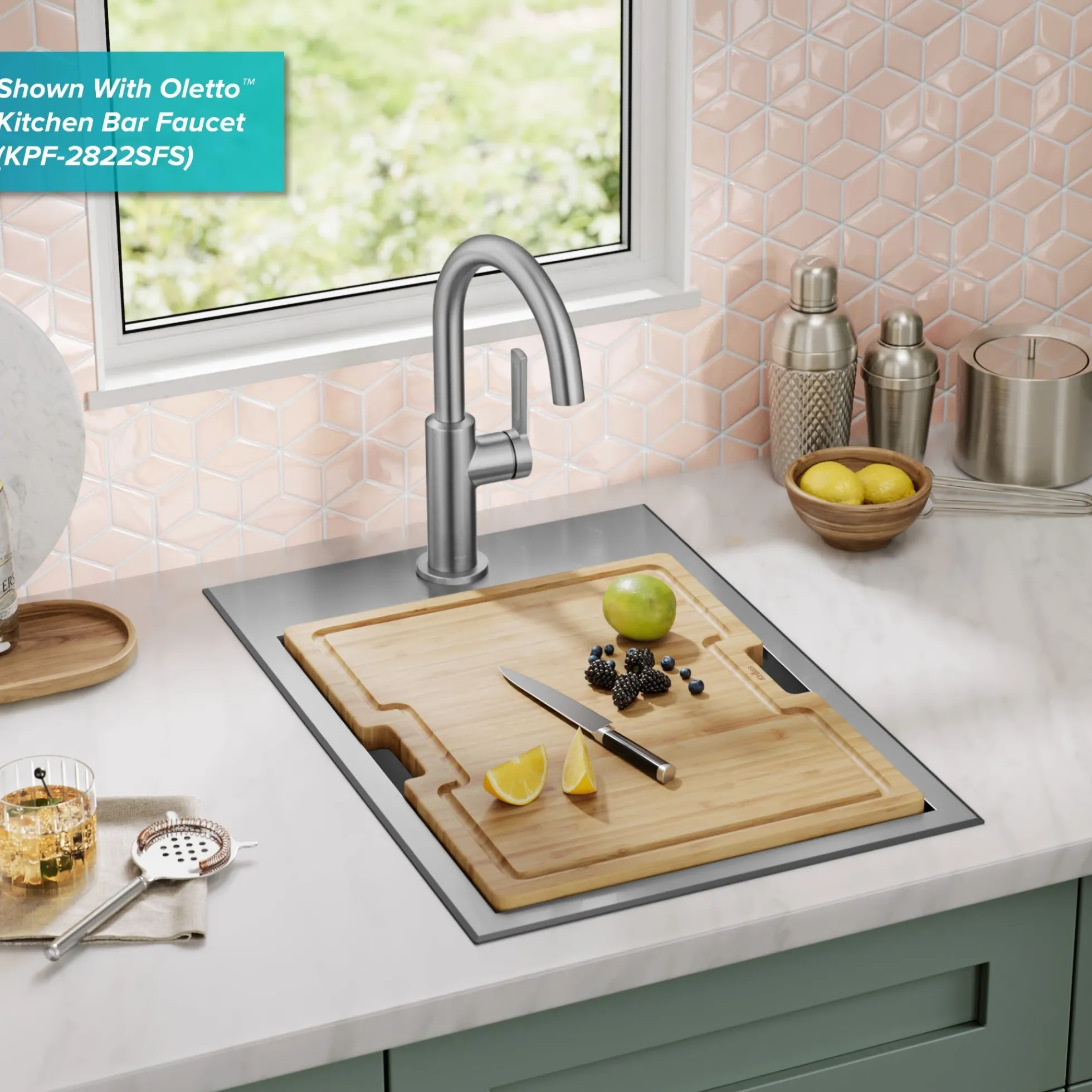 15" Drop In / Top Mount Workstation 16 Gauge Single Bowl Stainless Steel Bar Kitchen Sink with Accessories
