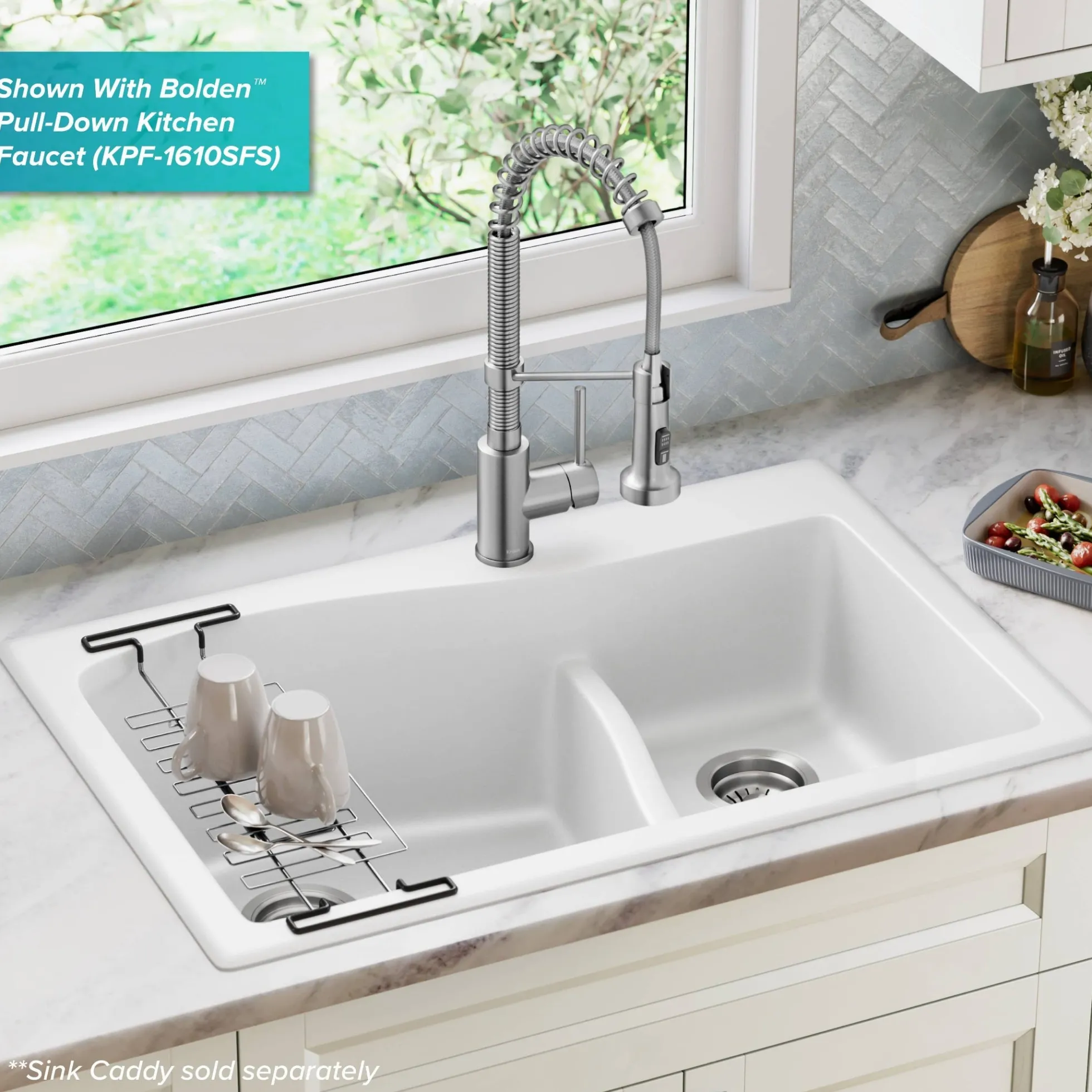 33” Drop-In / Undermount 60/40 Double Bowl Granite Kitchen Sink in White