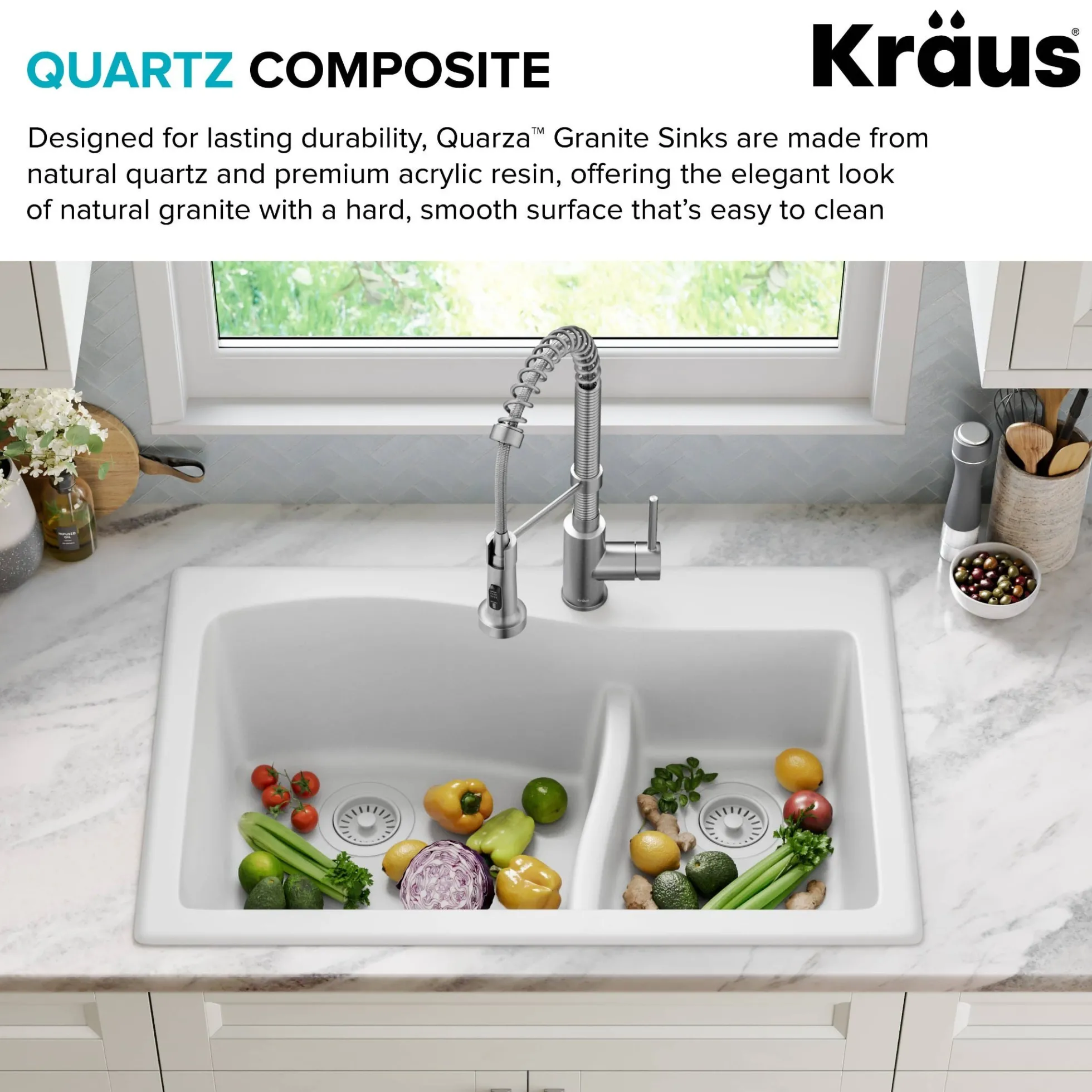 33” Drop-In / Undermount 60/40 Double Bowl Granite Kitchen Sink in White