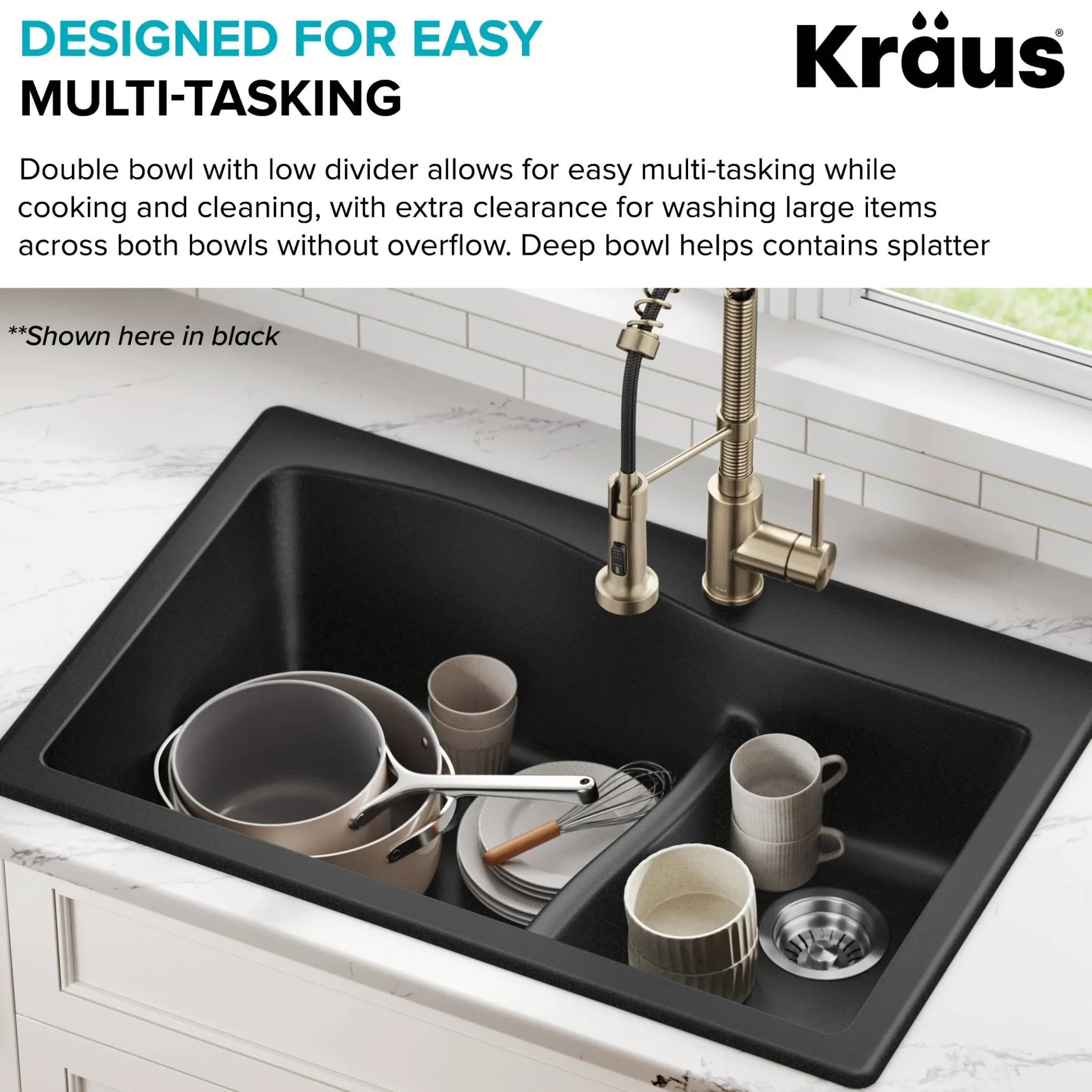33” Drop-In / Undermount 60/40 Double Bowl Granite Kitchen Sink in White