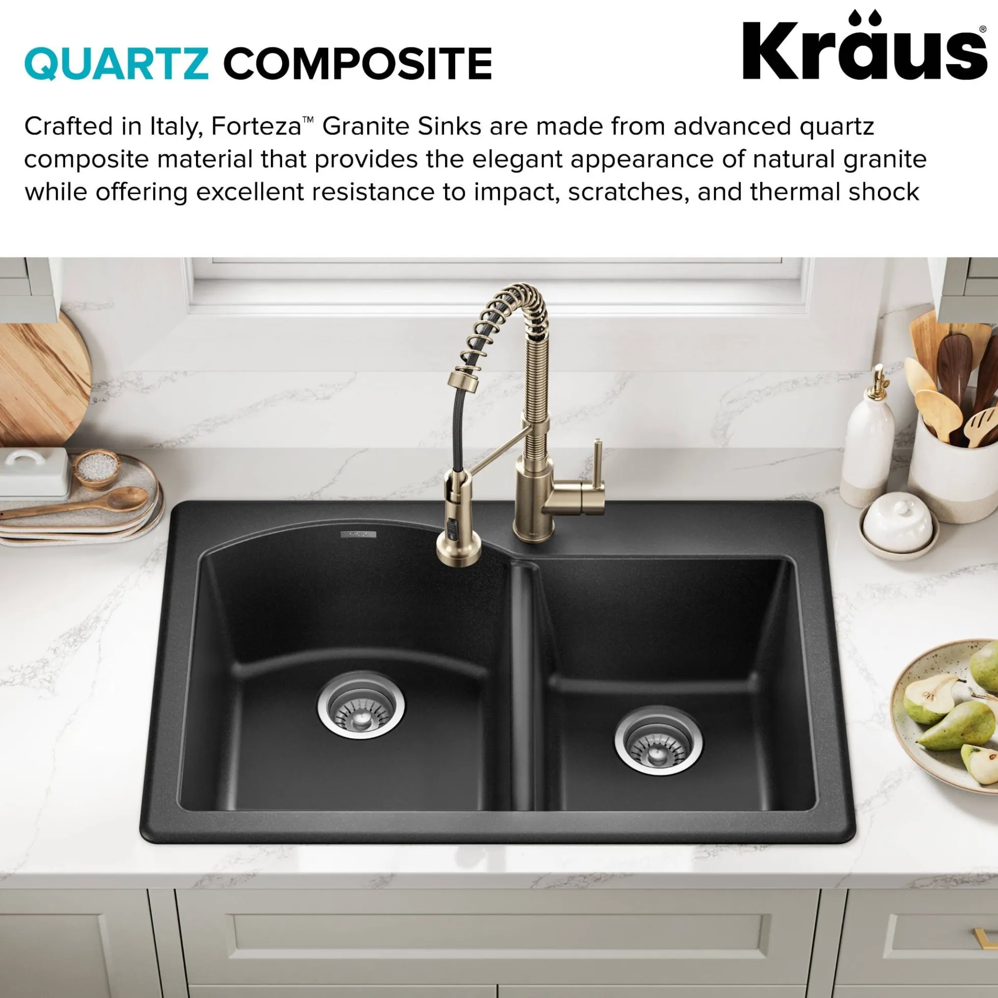 33” Drop In / Undermount 60/40 Double Bowl Granite Kitchen Sink in Black