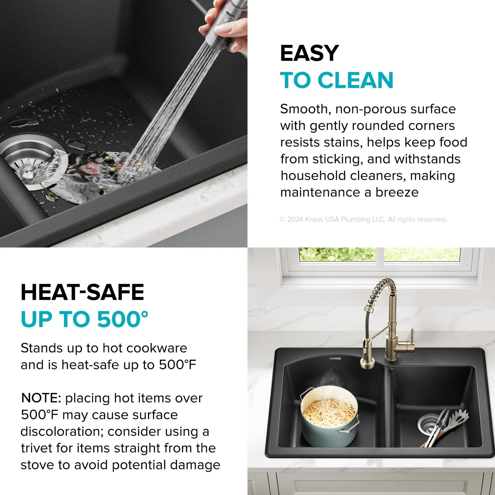 33” Drop In / Undermount 60/40 Double Bowl Granite Kitchen Sink in Black