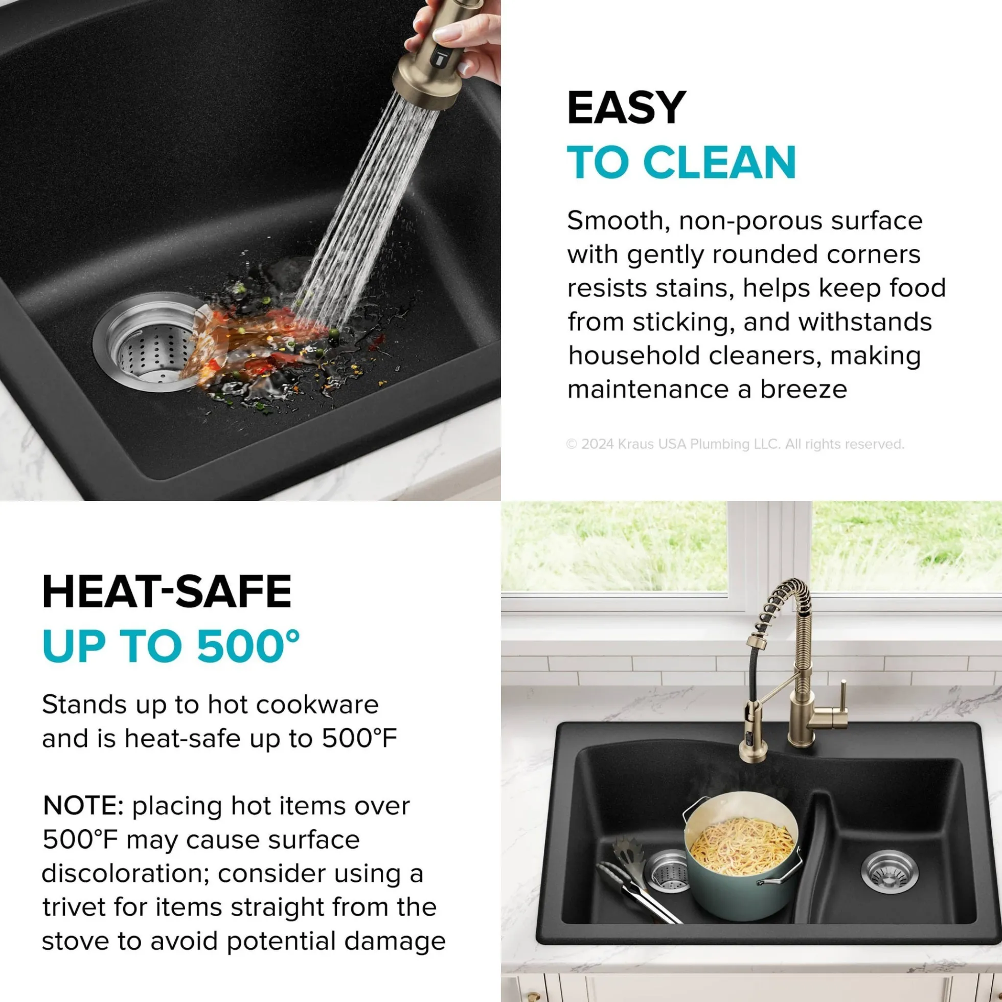 33” Drop-In / Undermount 60/40 Double Bowl Granite Kitchen Sink in Black