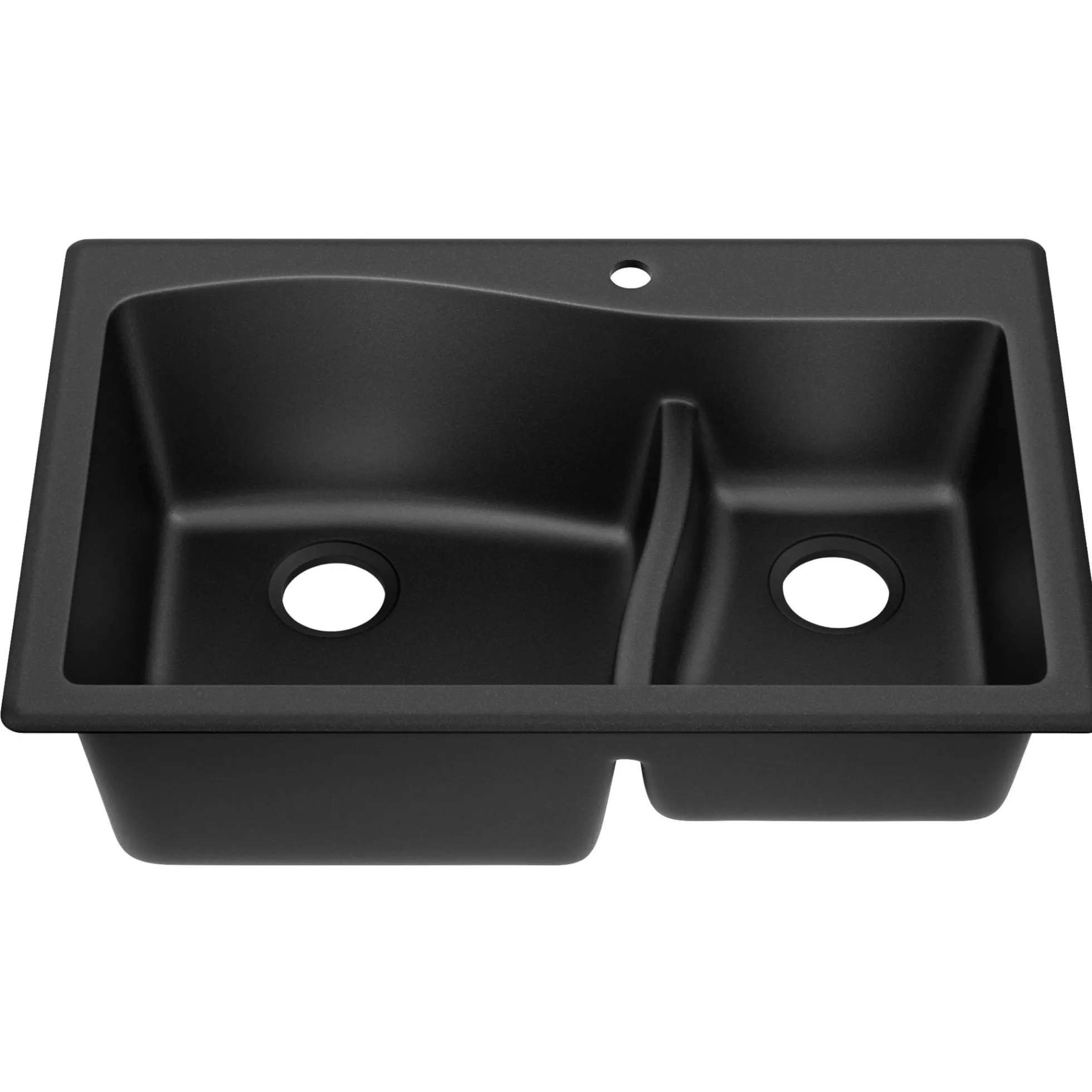 33” Drop-In / Undermount 60/40 Double Bowl Granite Kitchen Sink in Black