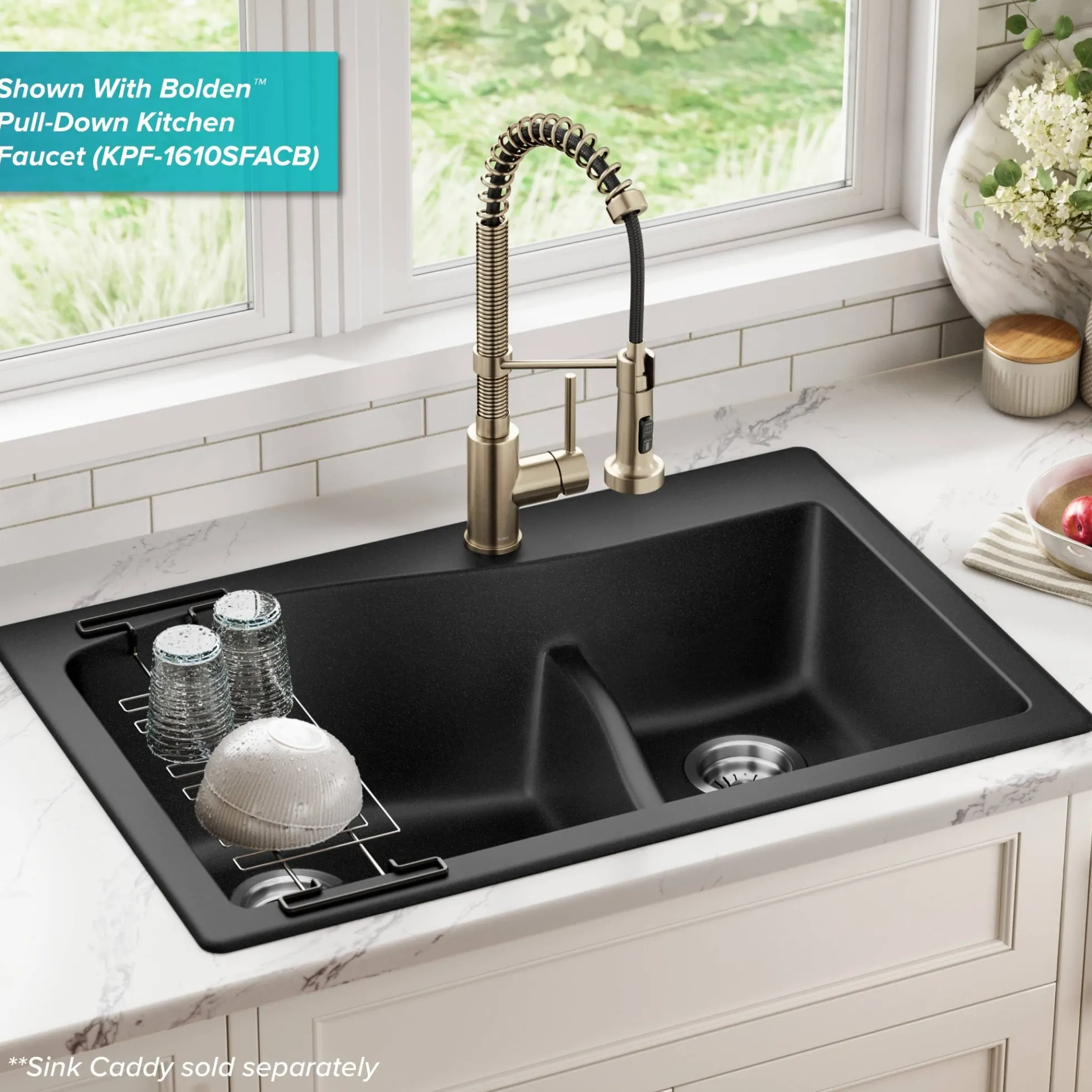 33” Drop-In / Undermount 60/40 Double Bowl Granite Kitchen Sink in Black