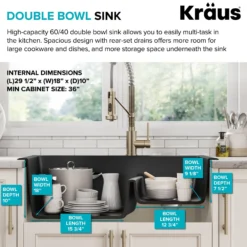 33” Drop-In / Undermount 60/40 Double Bowl Granite Kitchen Sink in Black
